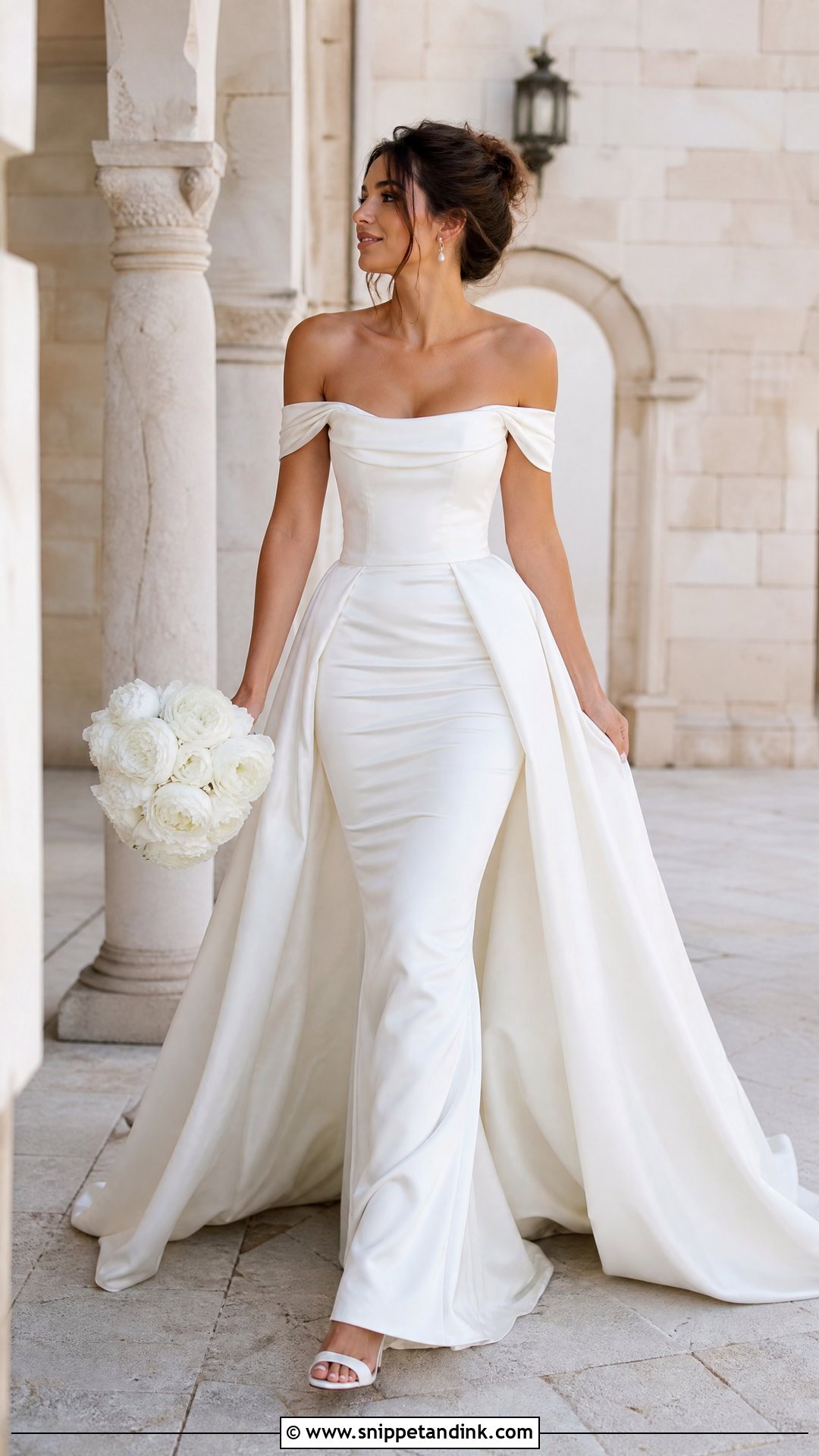 Off Shoulder Mermaid Wedding Dress With Satin Overskirt - Snippet and Ink - 20 Mermaid Wedding Dress with Detachable Overskirt Ideas