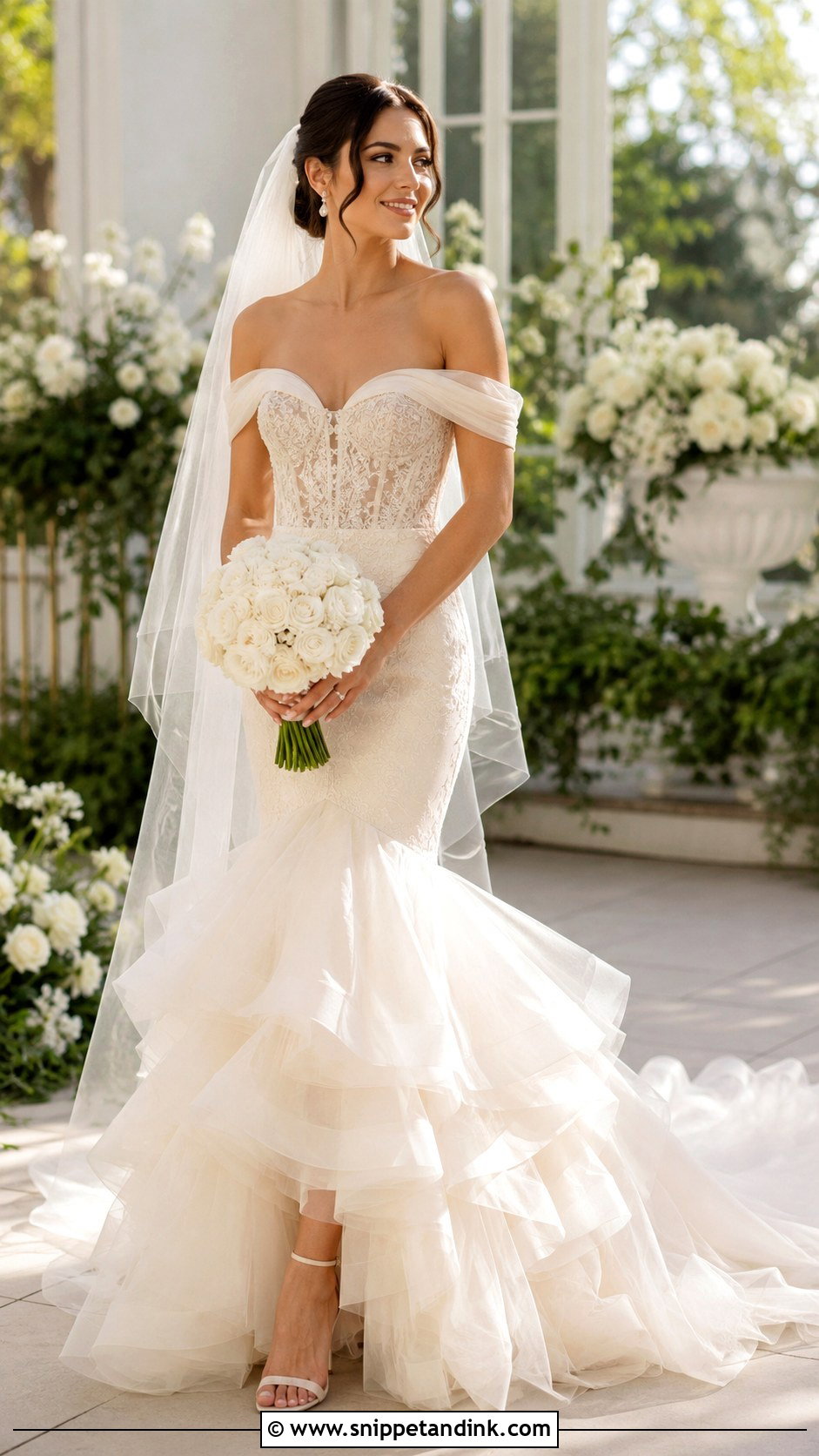 Off Shoulder Mermaid Wedding Dress With Tulle Ruffles - Snippet and Ink - 20 Mermaid Wedding Dress with Ruffles Ideas