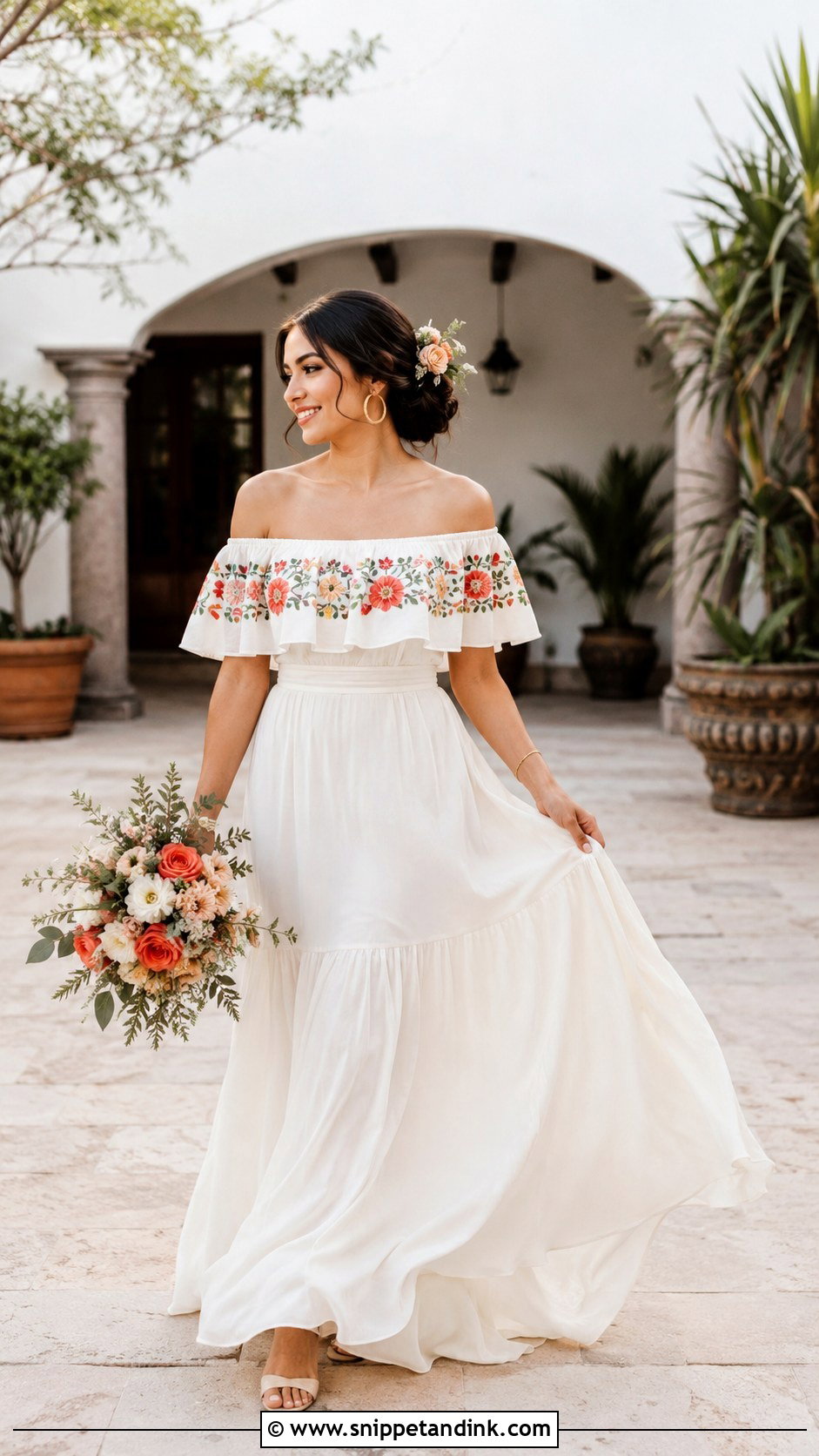 Off Shoulder Mexican Wedding Dress - Snippet and Ink - 20 Mexican Inspired Wedding Dress Ideas