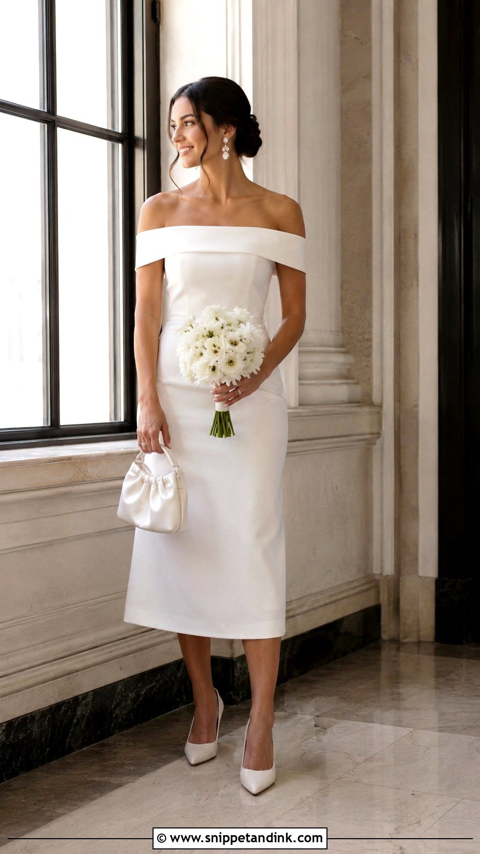 Off Shoulder Midi Civil Wedding Dress - Snippet and Ink - 20 Civil Wedding Dress Courts Brides Ideas
