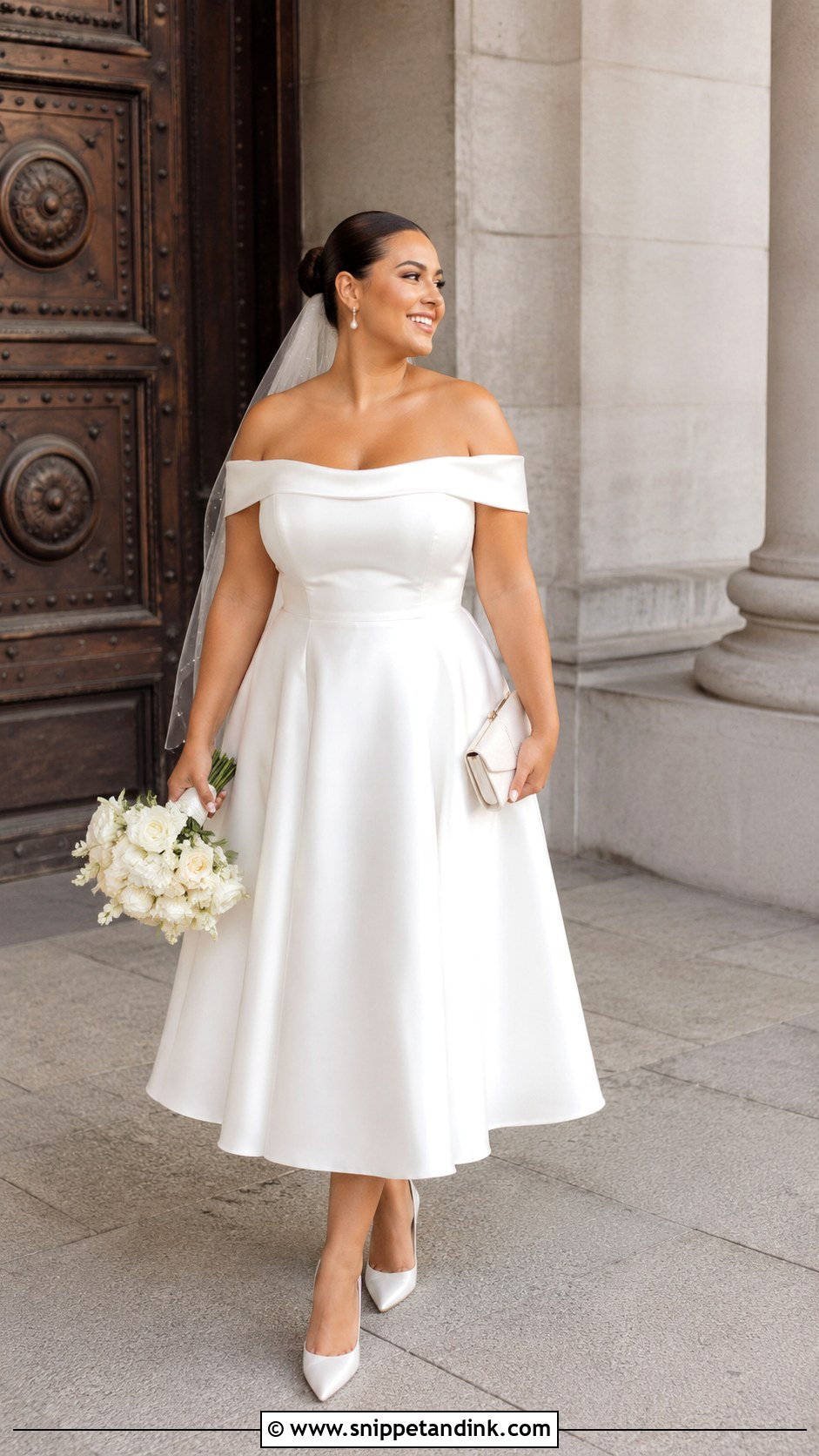 Off Shoulder Midi Civil Wedding Outfit - Snippet and Ink - 20 Civil Wedding Ideas Outfits