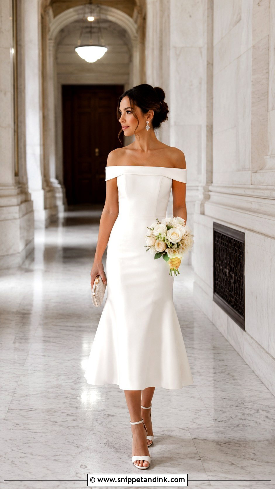 Off Shoulder Midi Court Wedding Dress - Snippet and Ink - 20 Dress for Court Wedding Ideas