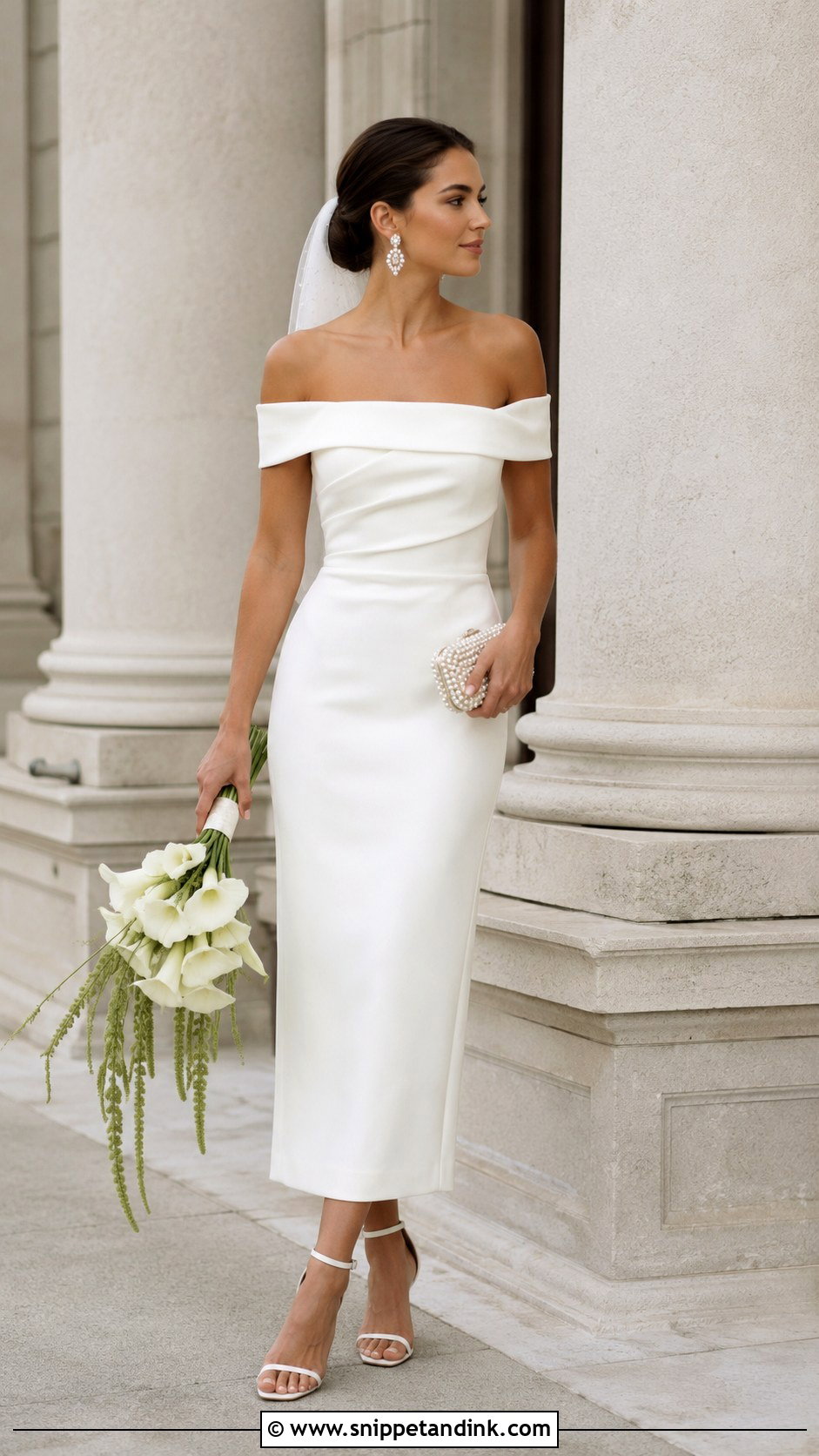 Off Shoulder Midi Court Wedding Gown - Snippet and Ink - 20 Court Wedding Gown Ideas