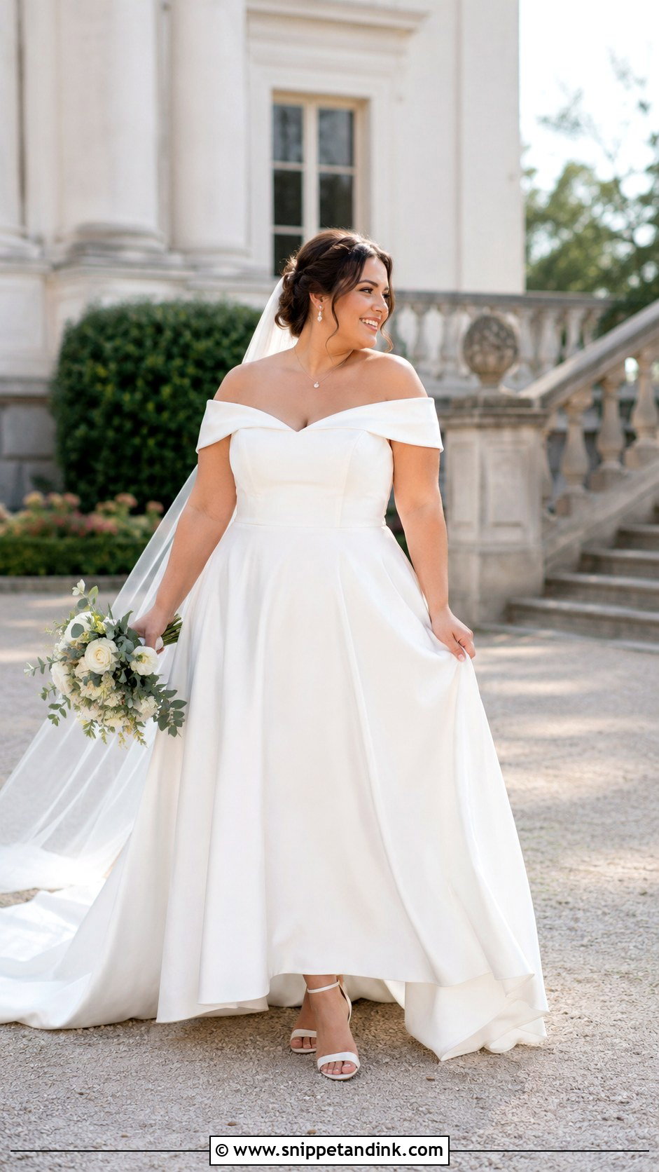 Off Shoulder Midsize Wedding Dress - Snippet and Ink - 20 Midsize Wedding Dresses