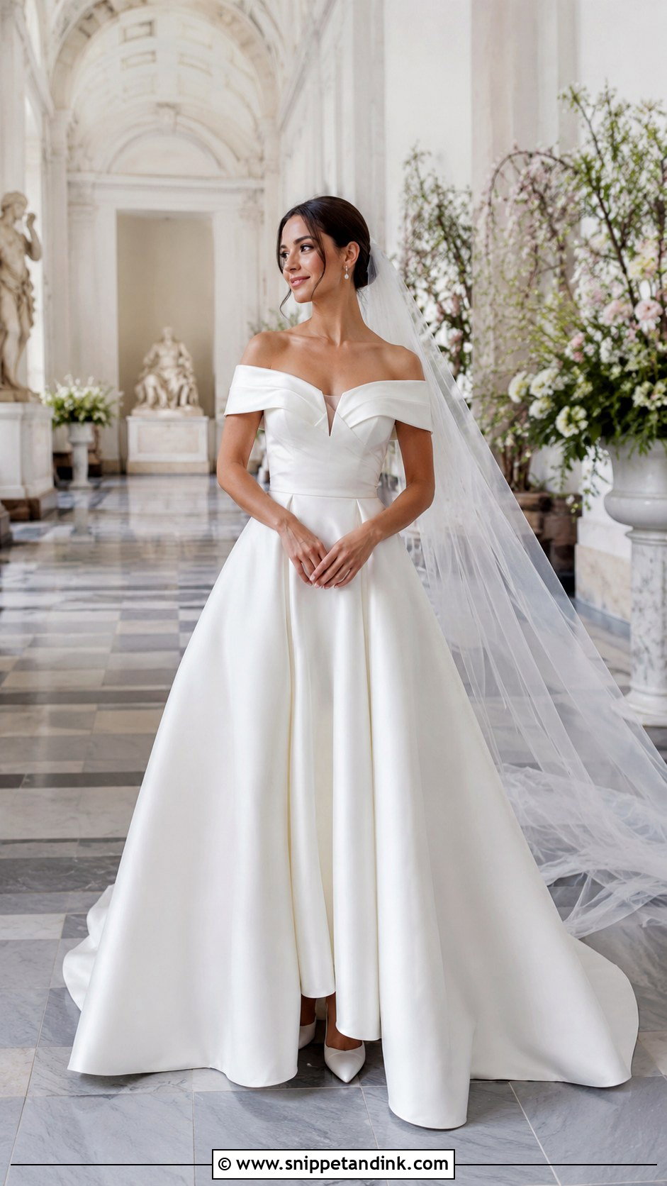 Off Shoulder Mikado April Wedding Dress - Snippet and Ink - 20 April Wedding Dress Ideas