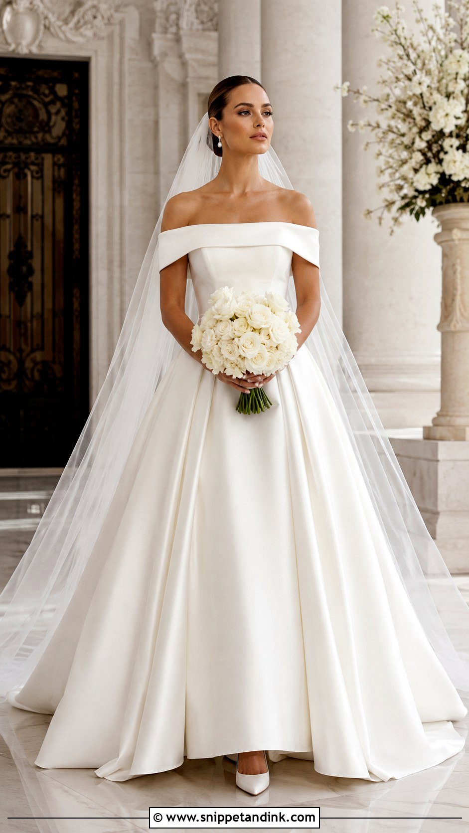 Off Shoulder Mikado Ball Gown Wedding Dress - Snippet and Ink - 20 Classy Modern Simple Wedding Dress Ideas