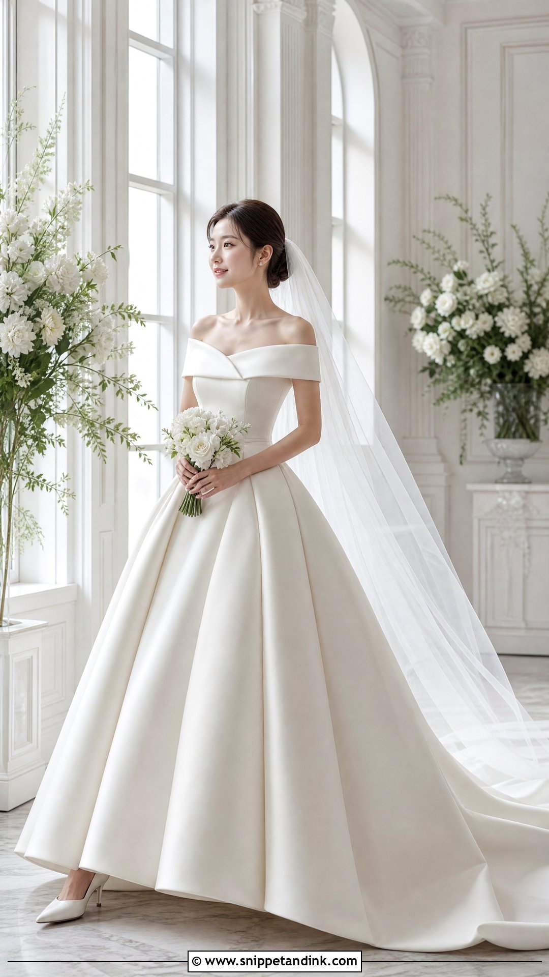 Off Shoulder Mikado Ball Gown Wedding Dress - Snippet and Ink - 20 Korean Style Wedding Dresses