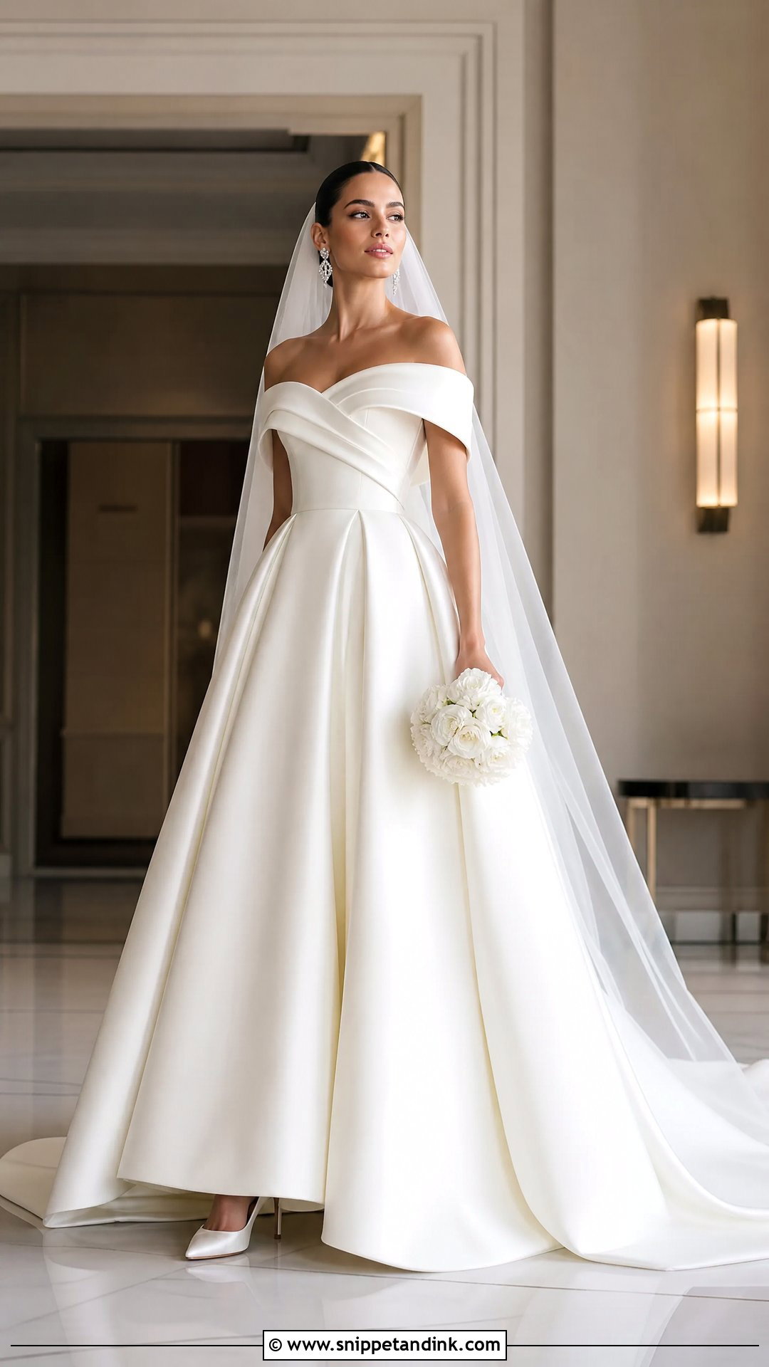 Off Shoulder Mikado Ball Gown Wedding Dress - Snippet and Ink - 20 No Lace Wedding Dress Ideas