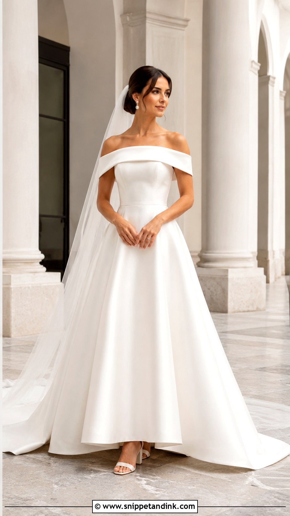 Off Shoulder Mikado Bridal Gown - Snippet and Ink - 20 Minimalist Bridal Gown Ideas