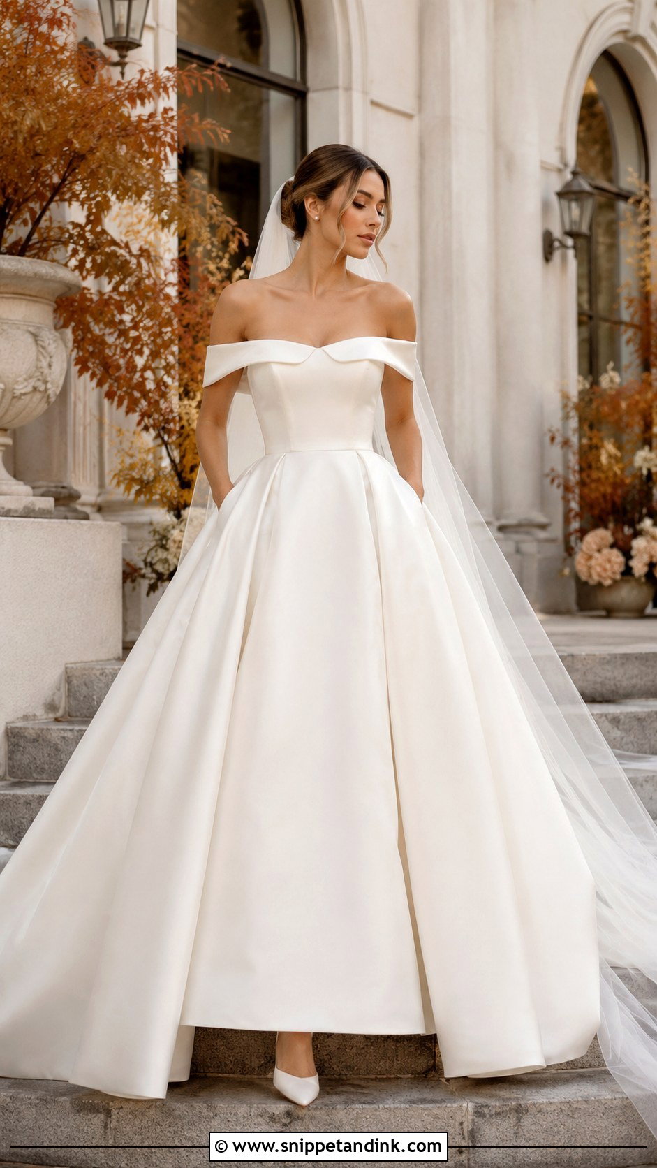 Off Shoulder Mikado Fall Bridal Dress - Snippet and Ink - 20 Fall Bridal Dresses