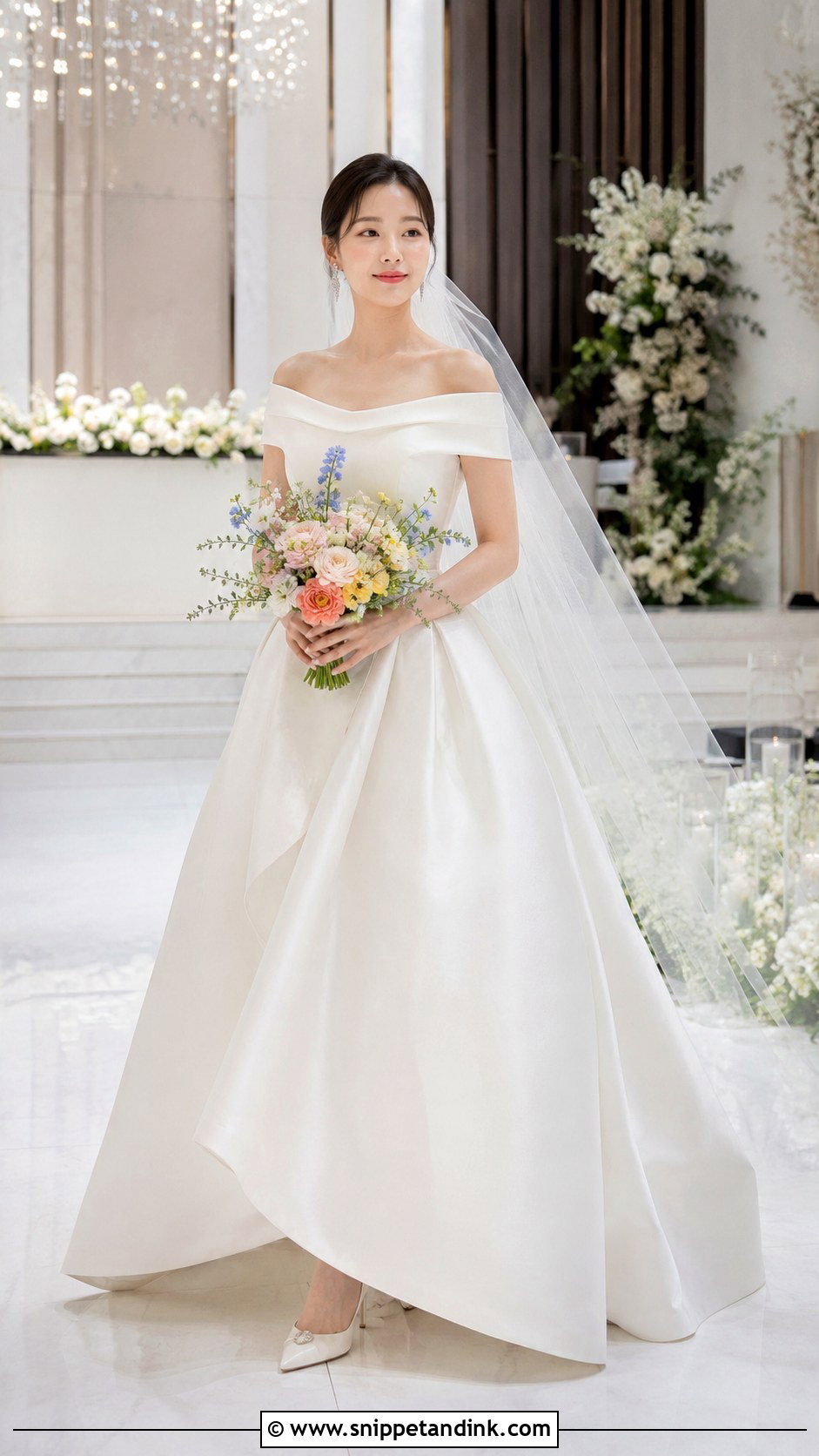 Off Shoulder Mikado Korean Bridal Dress - Snippet and Ink - 20 Korean Bridal Dress Ideas