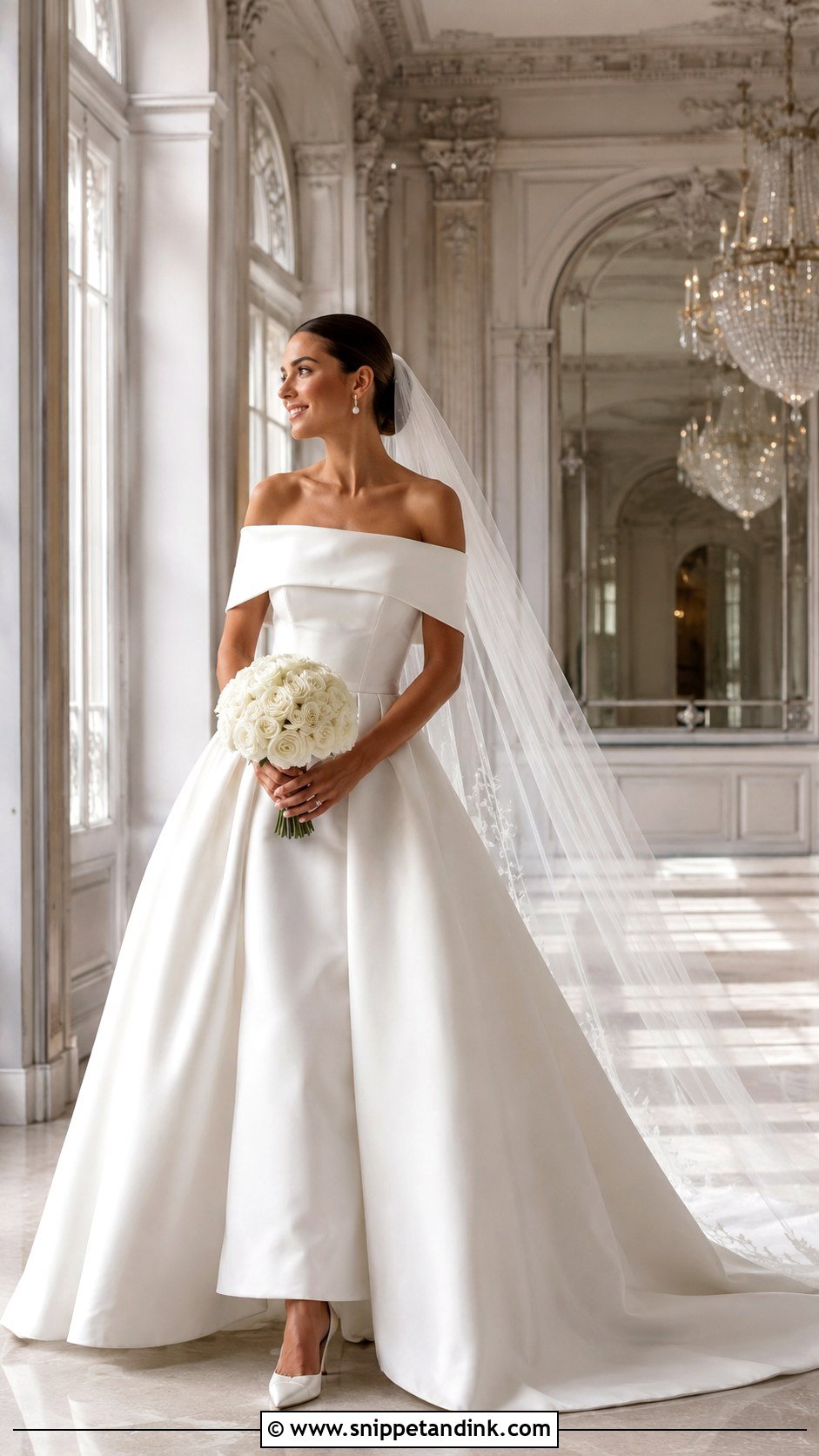 Off Shoulder Mikado Wedding Dress - Snippet and Ink - 20 Extra Wedding Dresses