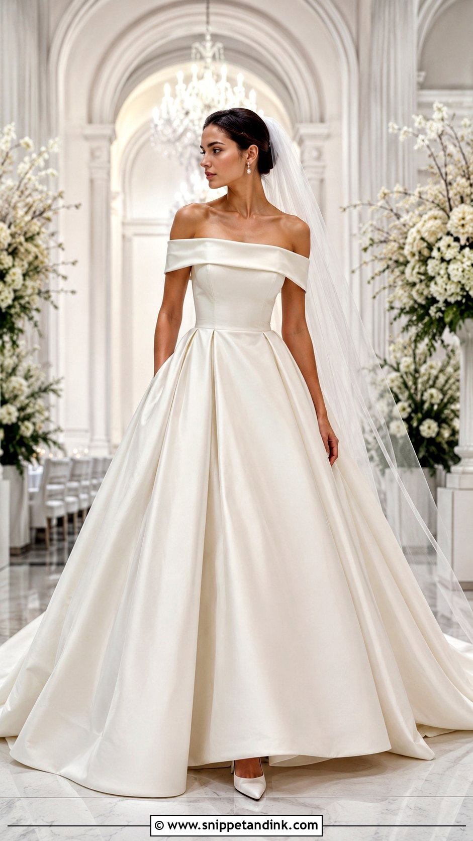 Off Shoulder Mikado Wedding Dress - Snippet and Ink - 20 Glam Wedding Dresses