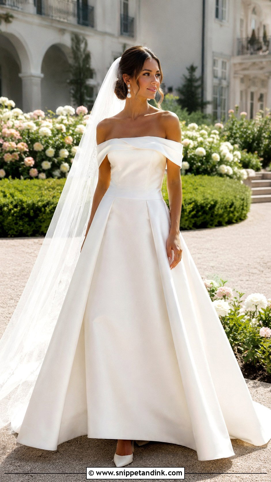 Off Shoulder Mikado Wedding Dress - Snippet and Ink - 25 Mikado Wedding Dress Ideas