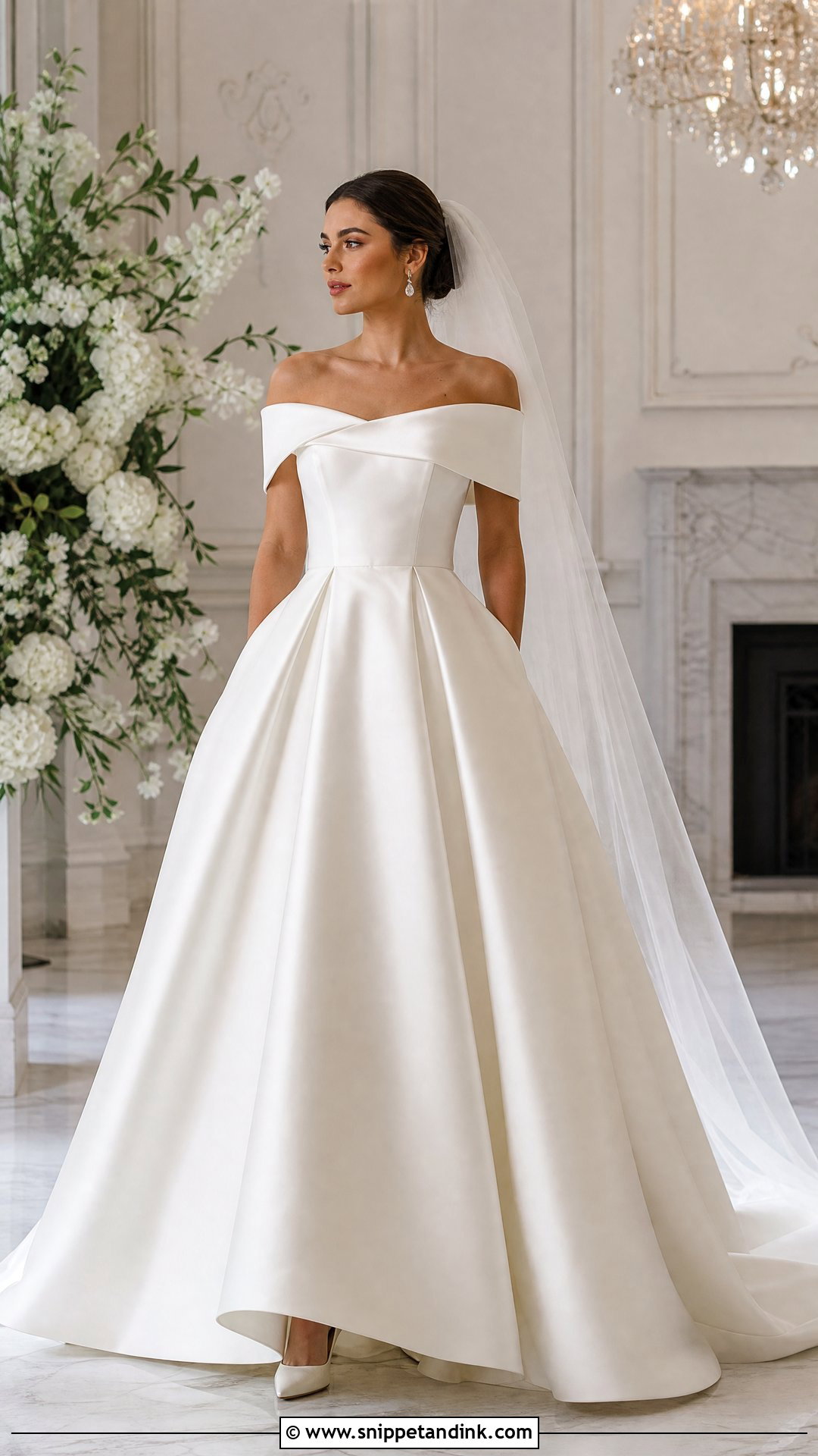 Off Shoulder Mikado Wedding Gown - Snippet and Ink - 25 Off Shoulder Wedding Gown Ideas