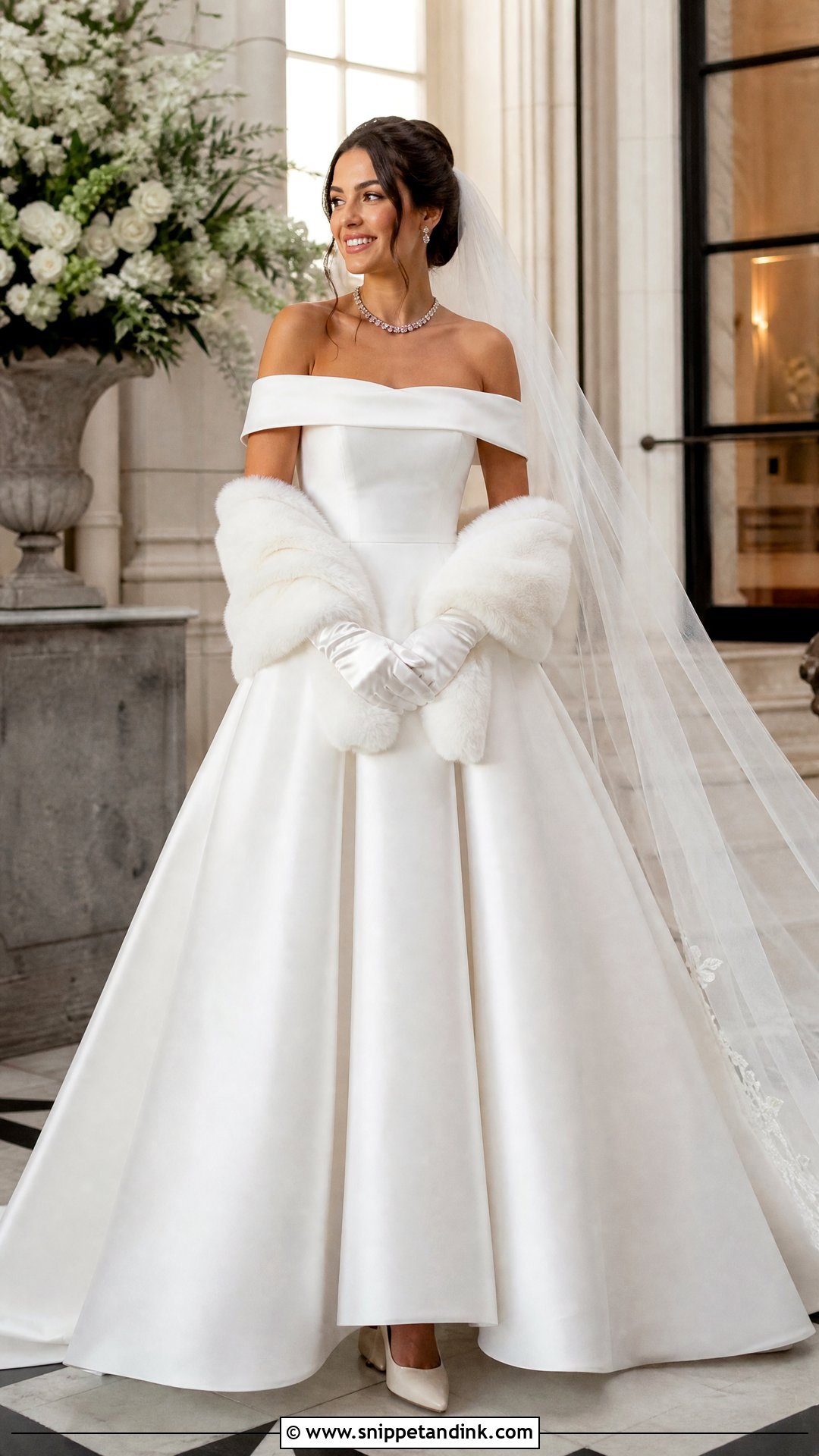 Off Shoulder Mikado Winter Bride Dress - Snippet and Ink - 20 Winter Bride Dress Ideas