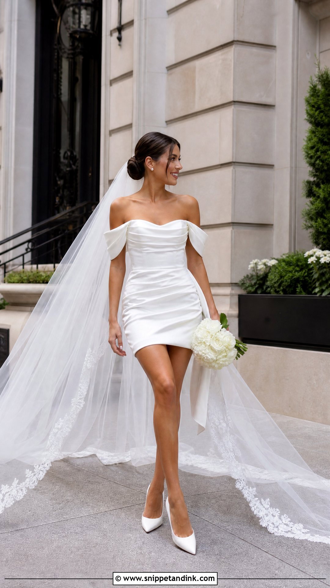 Off Shoulder Mini Wedding Dress - Snippet and Ink - 20 Short Mini Wedding Dress Ideas