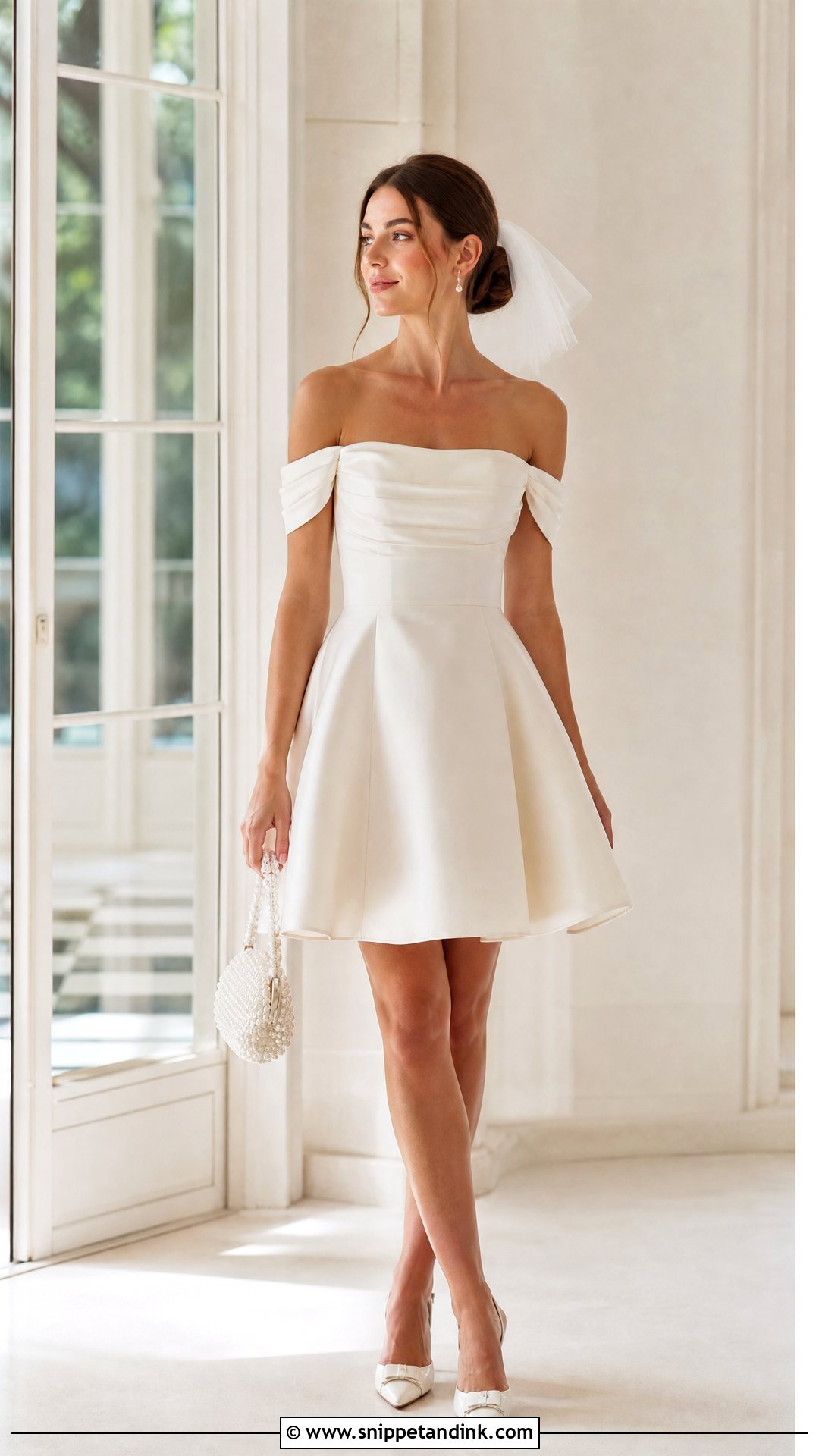 Off Shoulder Mini Wedding Dress - Snippet and Ink - 20 Simple Mini Wedding Dress Ideas