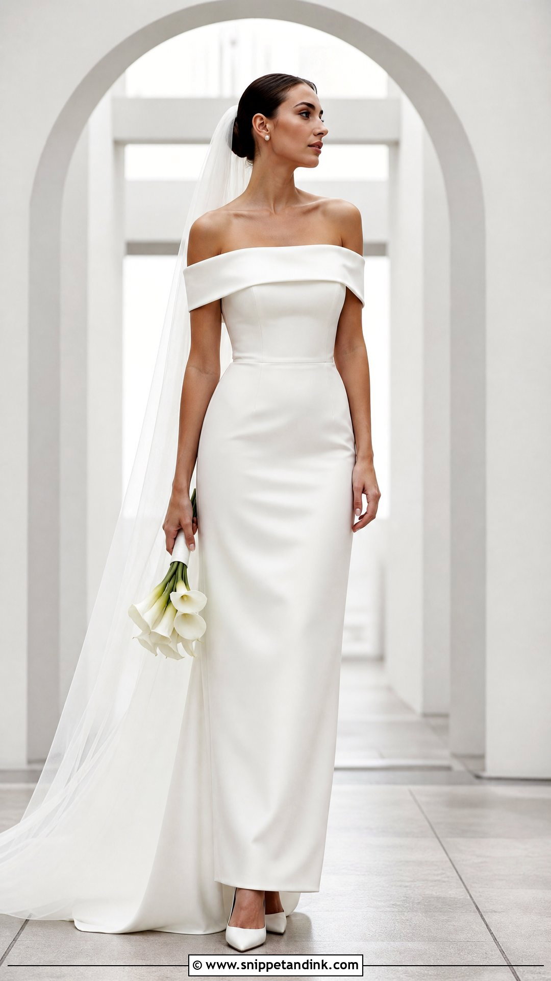 Off Shoulder Minimalist Wedding Gown - Snippet and Ink - 25 Off Shoulder Wedding Gown Ideas