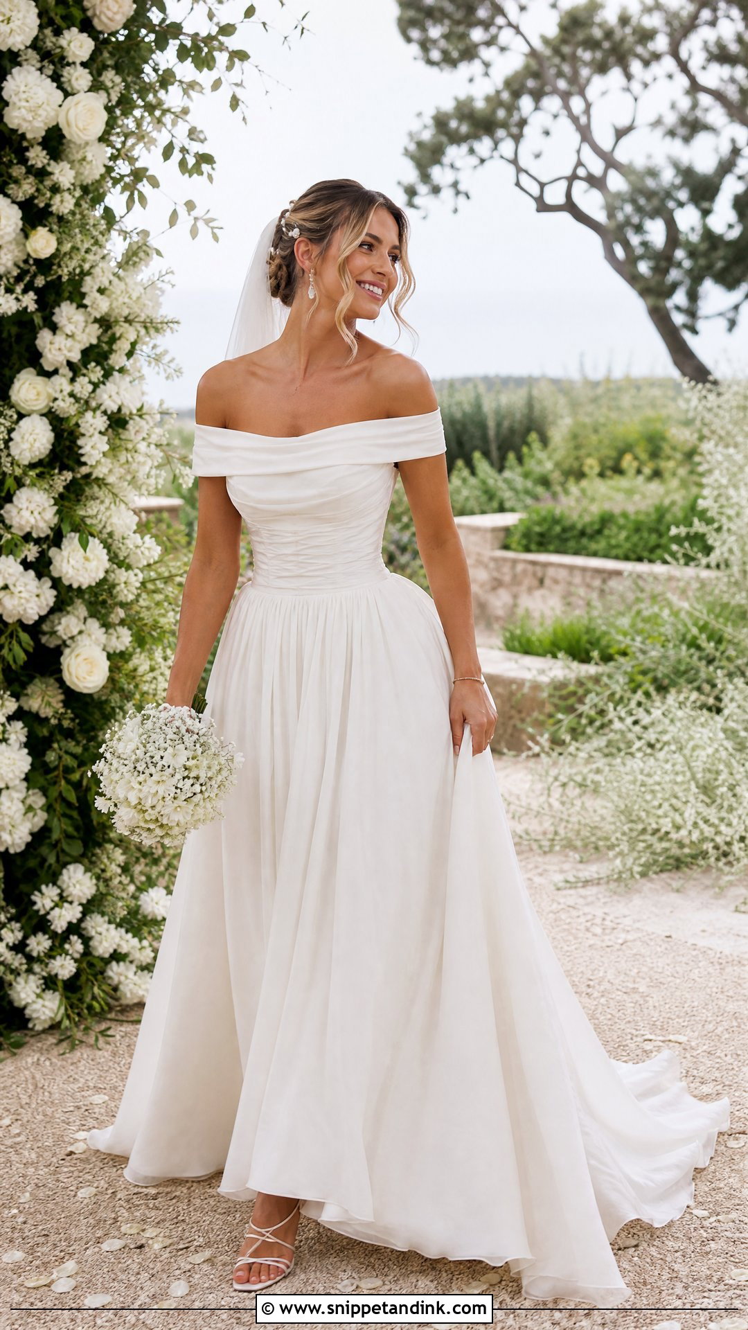 Off Shoulder Muslin Wedding Dress - Snippet and Ink - 20 Muslin Wedding Dress Ideas