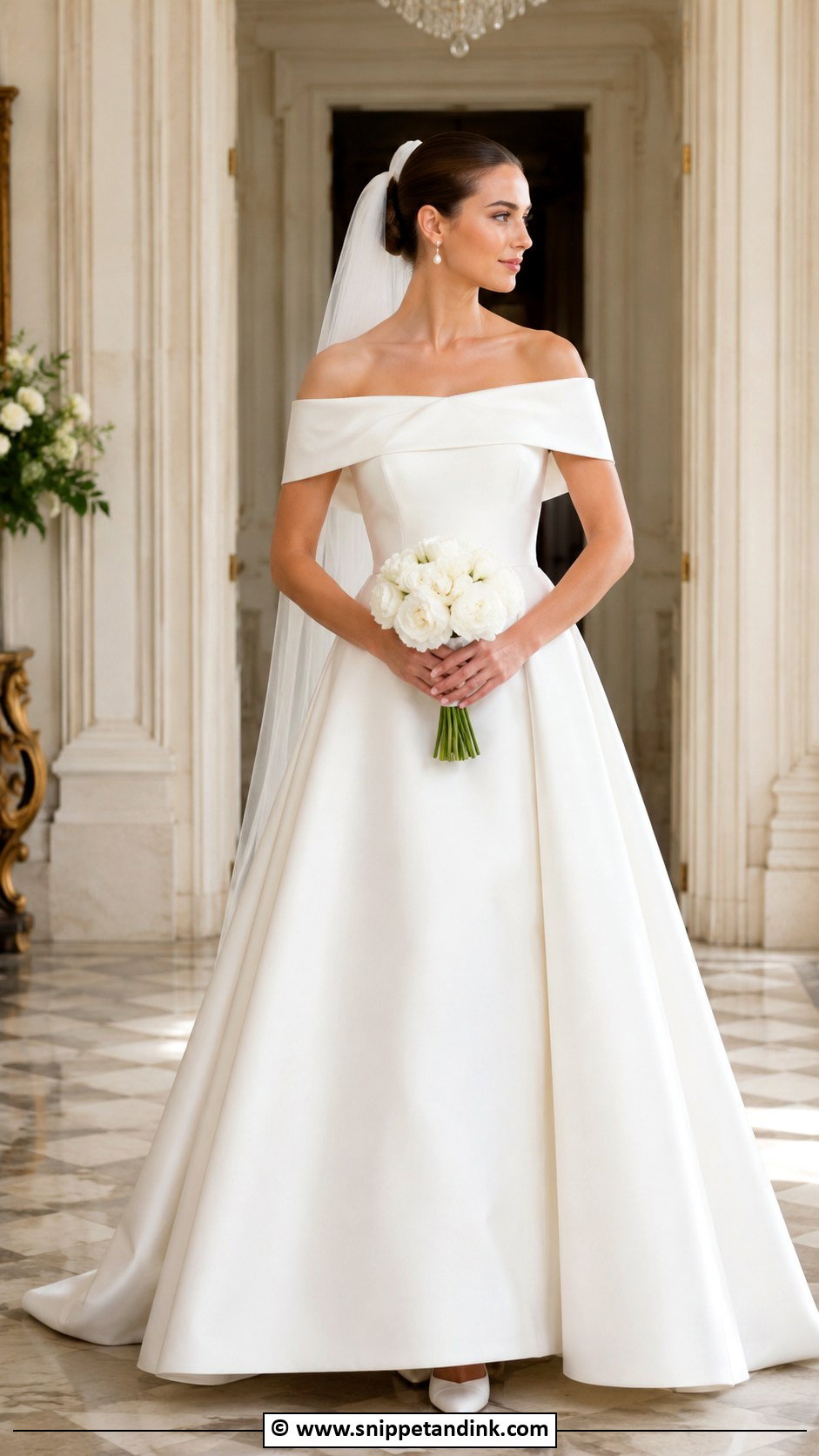Off Shoulder Old Money Wedding Dress - Snippet and Ink - 35 Off Shoulder Wedding Dress Ideas