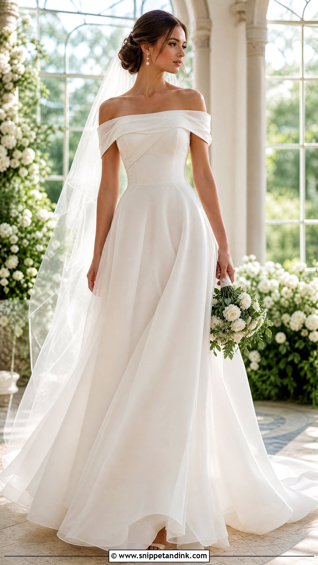 Off Shoulder Organza A Line Dress - Snippet and Ink - 20 Organza Bridal Ideas