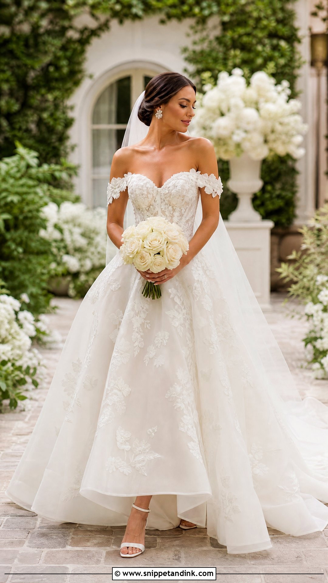 Off Shoulder Organza Floral Bridal Dress - Snippet and Ink - 25 Floral Bridal Dress Ideas