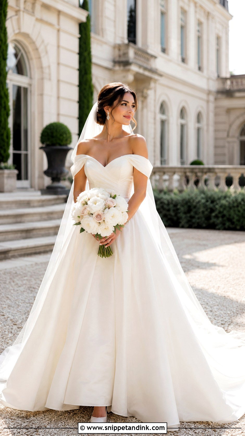 Off Shoulder Organza June Wedding Dress - Snippet and Ink - 20 June Wedding Dress Ideas