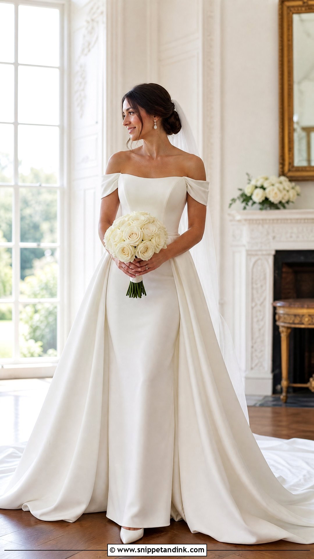 Off Shoulder Over Skirt Wedding Dress - Snippet and Ink - 20 Over Skirt Wedding Dress Ideas