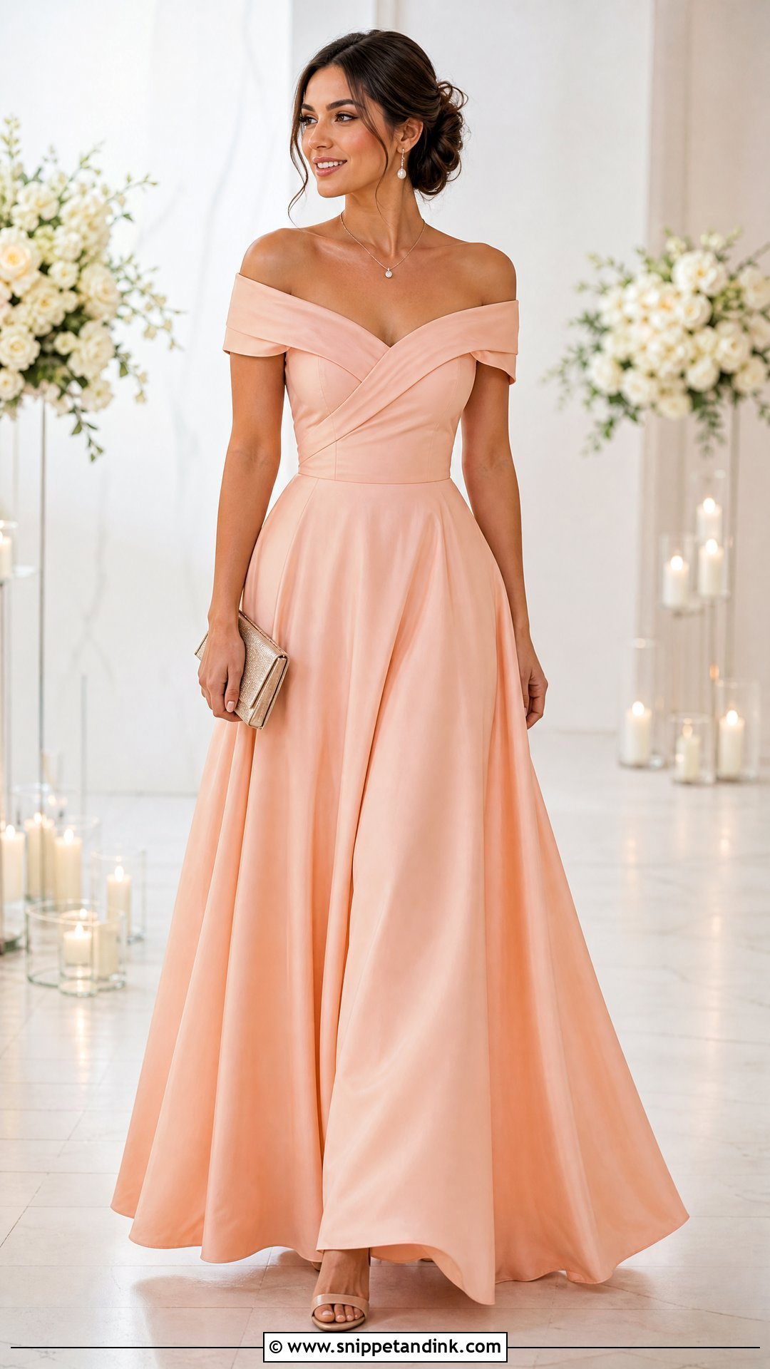 Off Shoulder Peach Gown - Snippet and Ink - 20 Peach Gowns
