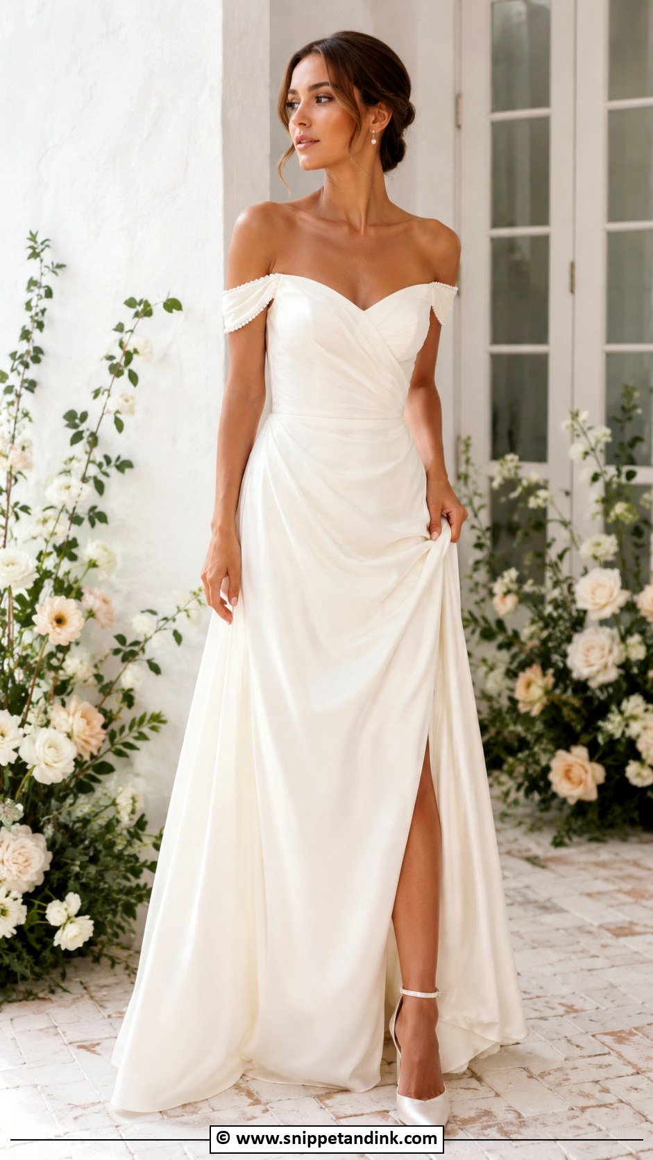 Off Shoulder Pearl Wedding Dress - Snippet and Ink - 25 Wedding Dress with Pearls Ideas