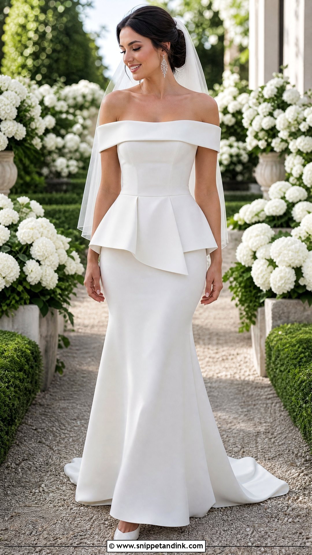 Off Shoulder Peplum Wedding Dress - Snippet and Ink - 20 Peplum Wedding Dress Ideas