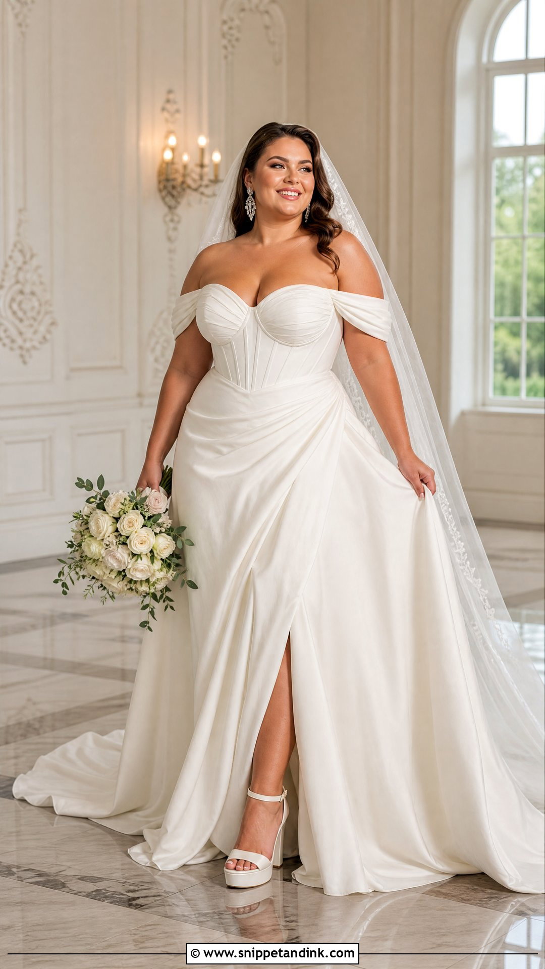 Off Shoulder Plus Size Wedding Dress - Snippet and Ink - 20 Plus Sized Wedding Dress Ideas