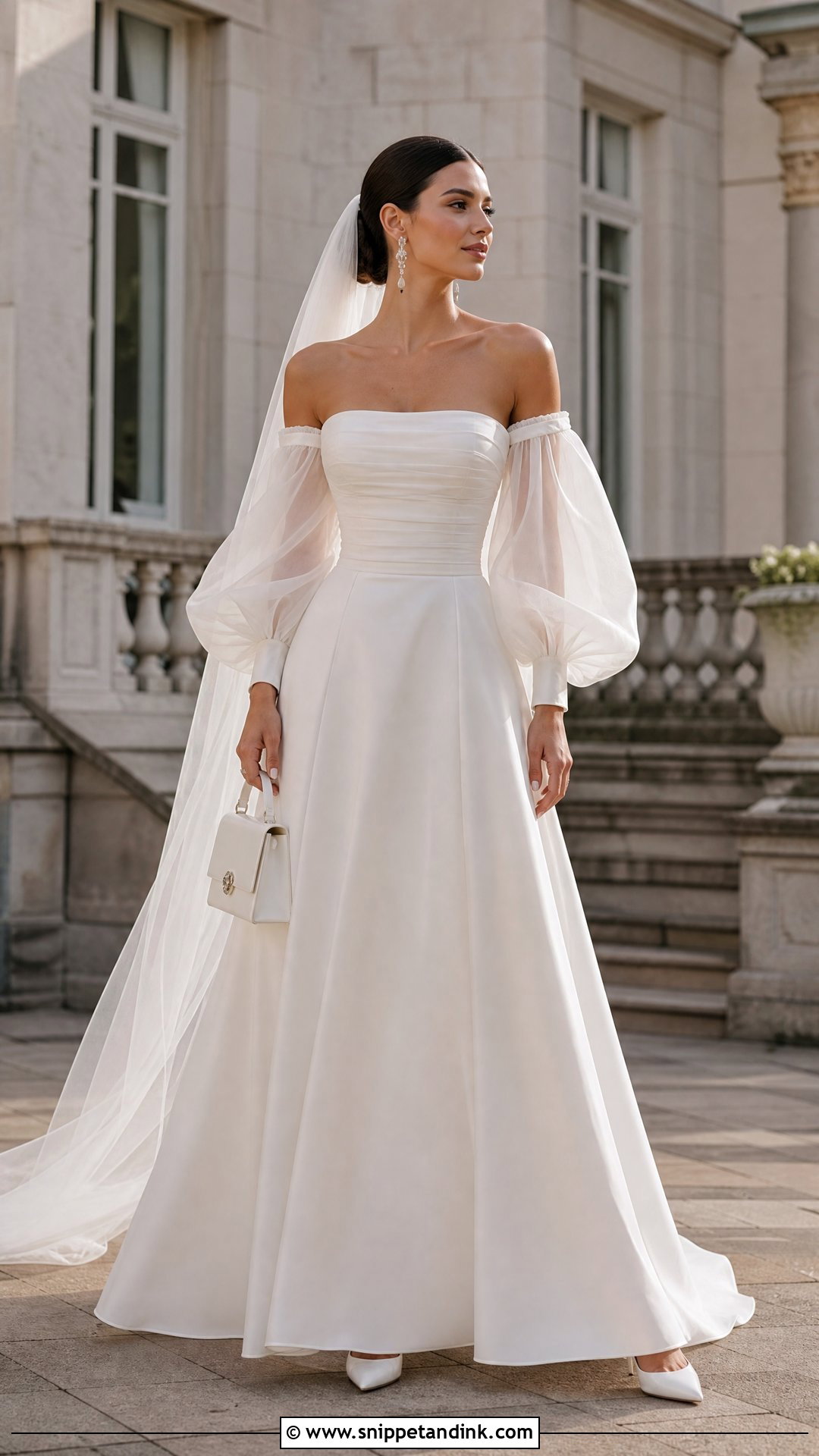 Off Shoulder Poofy Sleeve Wedding Dress - Snippet and Ink - 20 Poofy Sleeve Wedding Dress Ideas