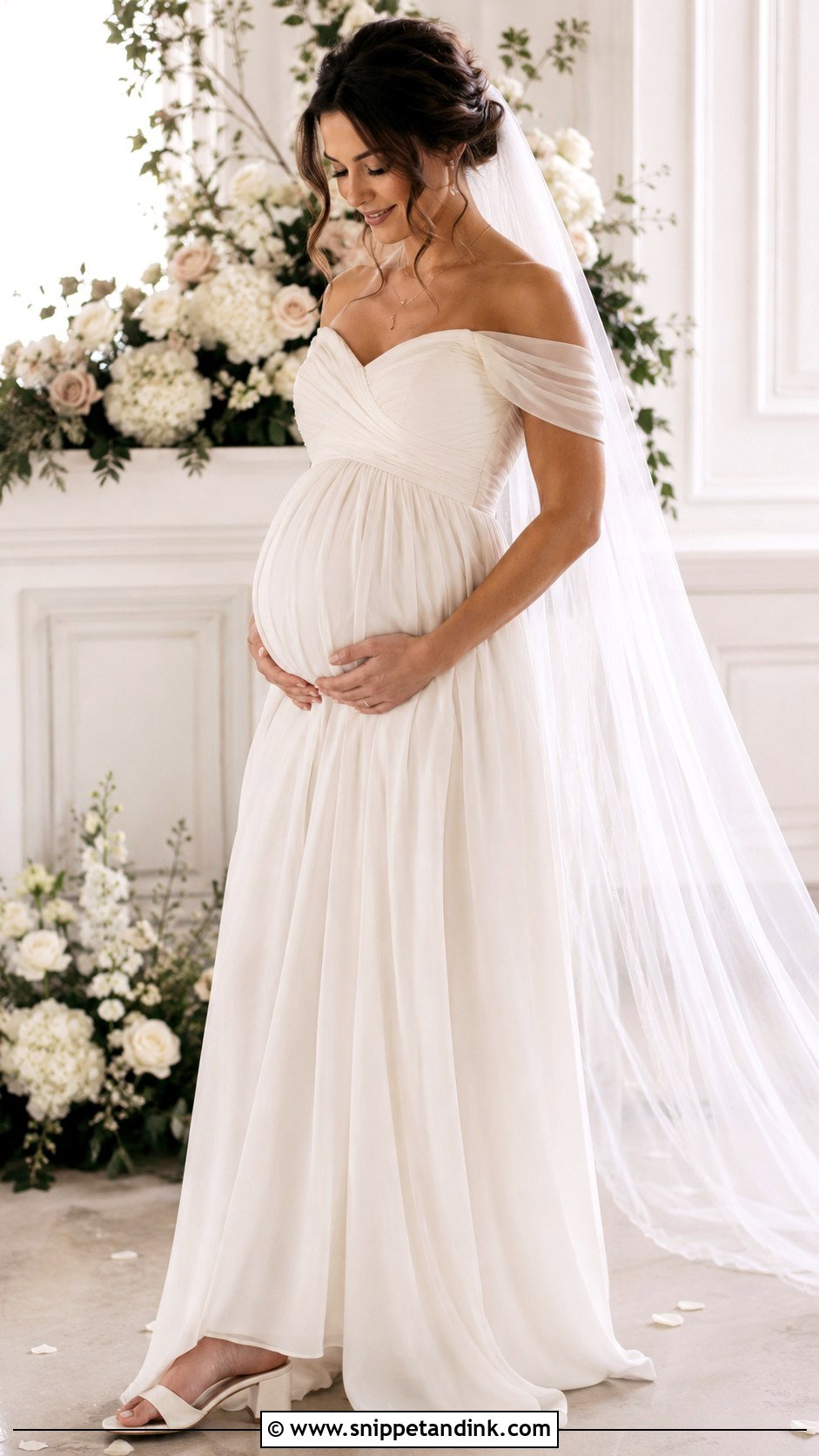 Off Shoulder Pregnancy Wedding Dress - Snippet and Ink - 30 Pregnancy Wedding Dress Ideas
