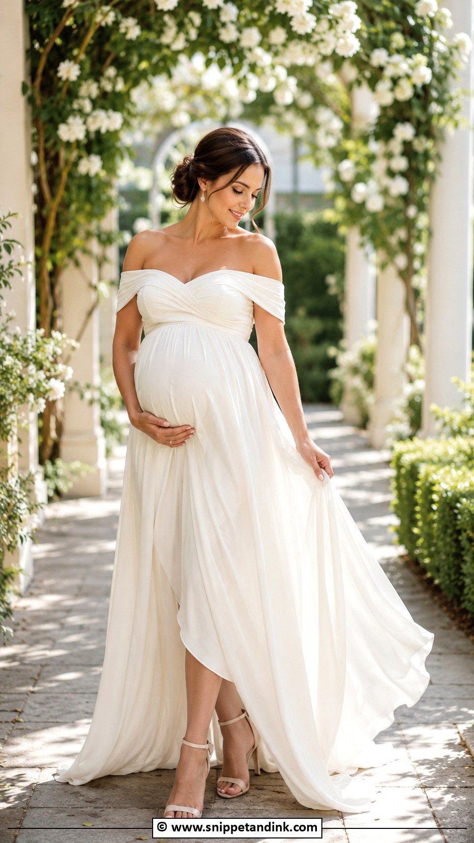 Off Shoulder Pregnant Wedding Dress - Snippet and Ink - 30 Pregnant Wedding Dress Ideas
