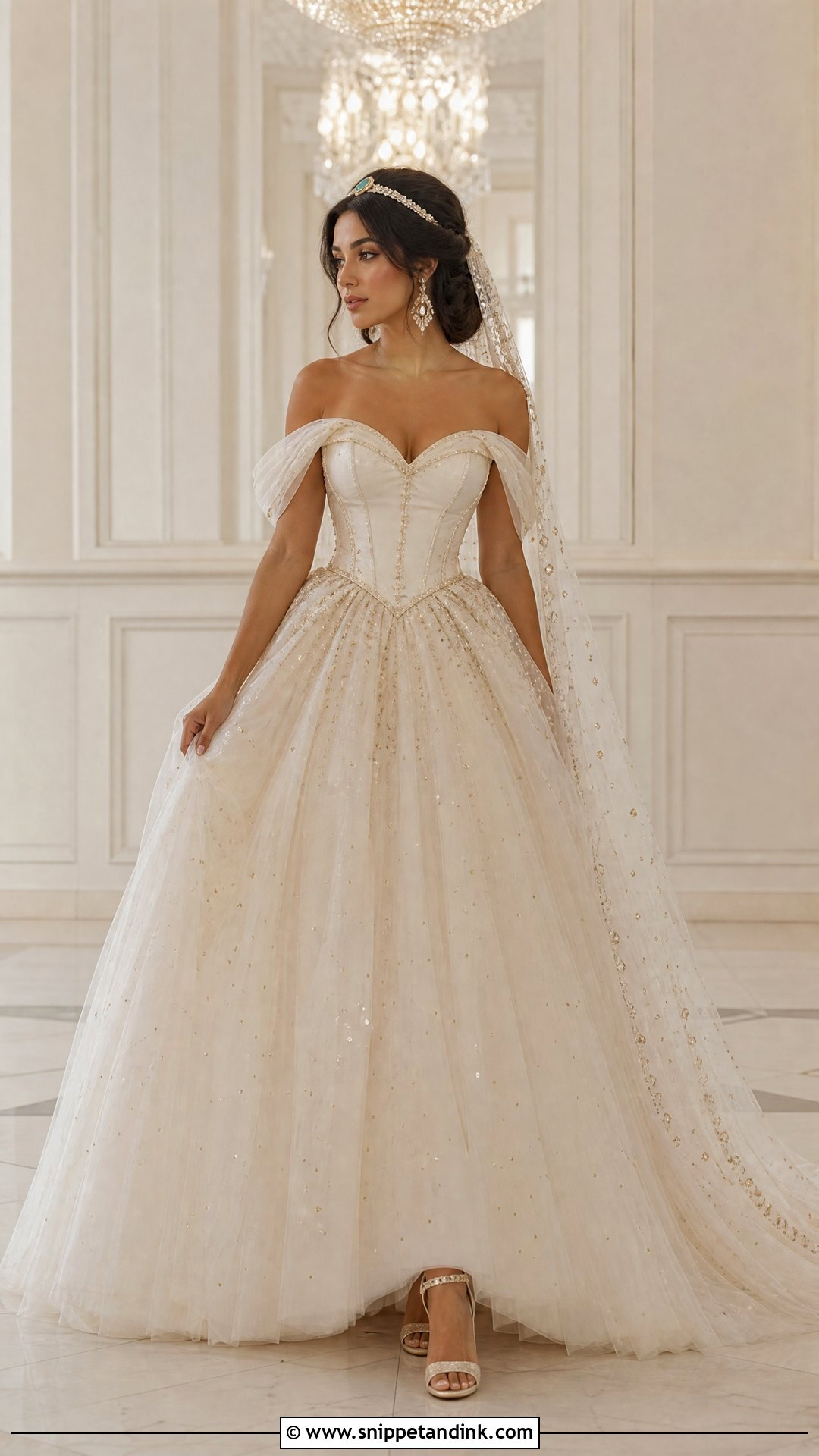 Off Shoulder Princess Jasmine Ball Gown - Snippet and Ink - 20 Princess Jasmine Wedding Dress Ideas