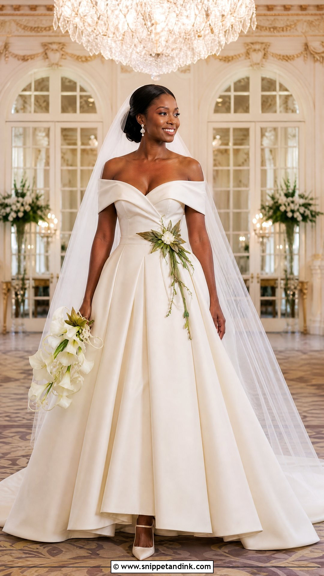 Off Shoulder Princess Tiana Mikado Gown - Snippet and Ink - 20 Princess Tiana Wedding Dress Ideas