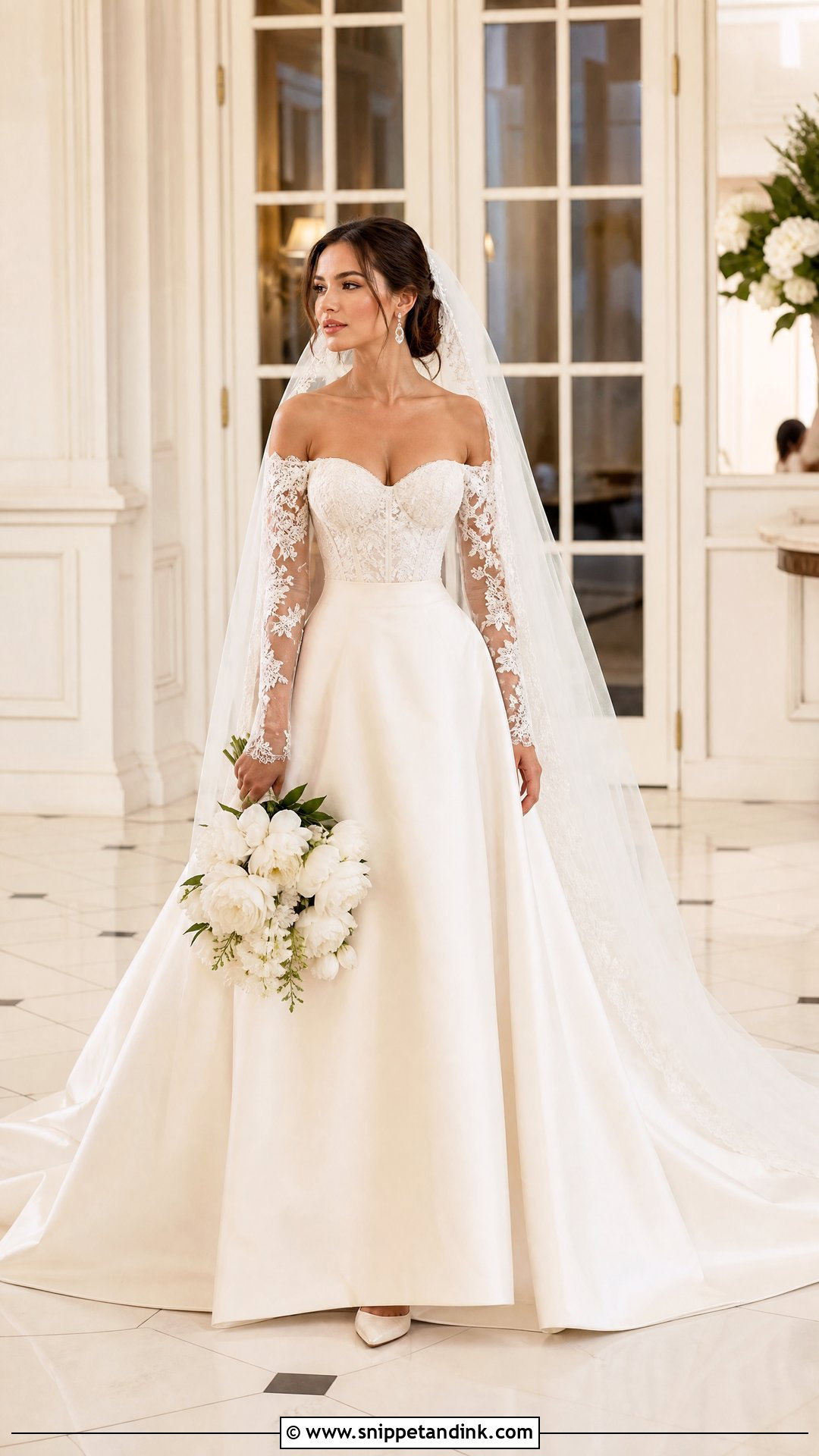Off Shoulder Princess Wedding Dress With Long Sleeves - Snippet and Ink - 20 Princess Wedding Dresses Long Sleeve