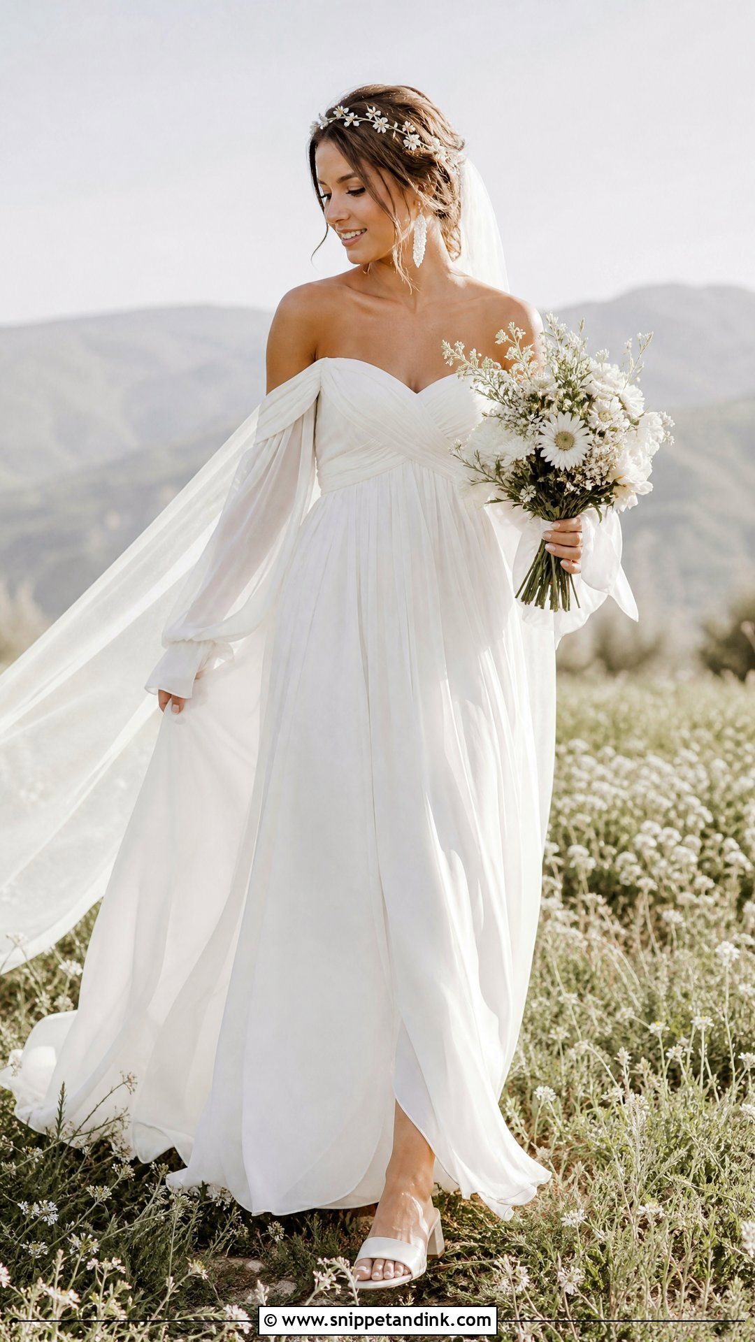 Off Shoulder Puff Sleeve Boho Wedding Dress - Snippet and Ink - 20 Off Shoulder Puff Sleeve Wedding Dress Ideas