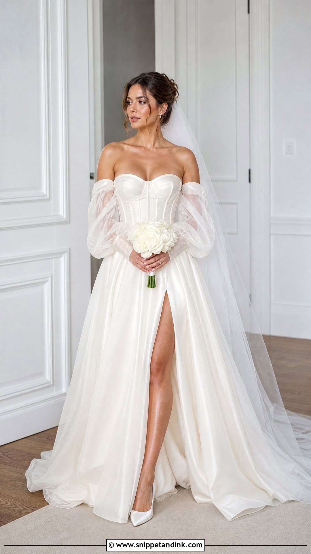 Off Shoulder Puff Sleeve Corset Wedding Dress - Snippet and Ink - 20 Off Shoulder Puff Sleeve Wedding Dress Ideas