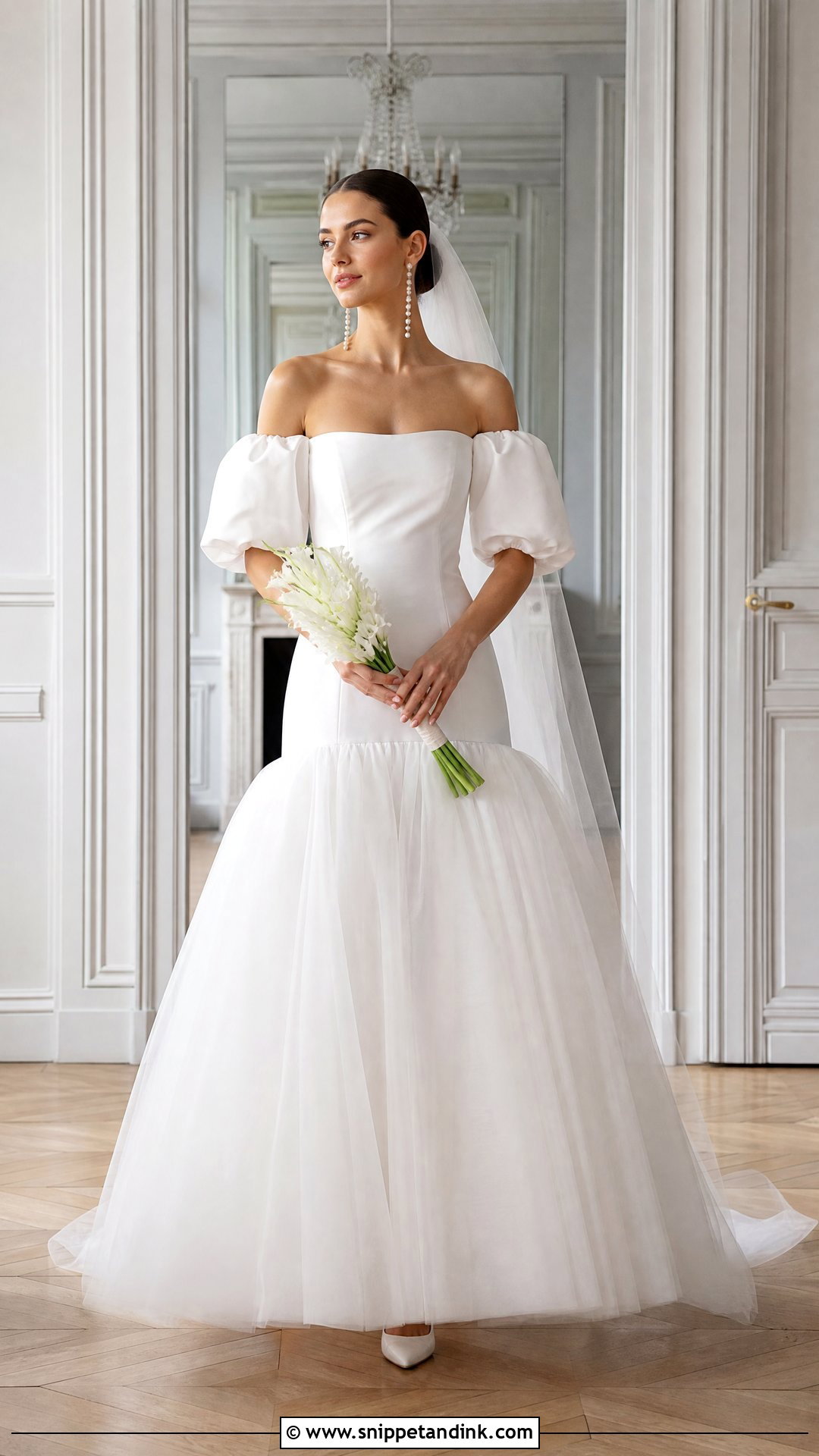 Off Shoulder Puff Sleeve Drop Waist Wedding Dress - Snippet and Ink - 20 Off Shoulder Puff Sleeve Wedding Dress Ideas