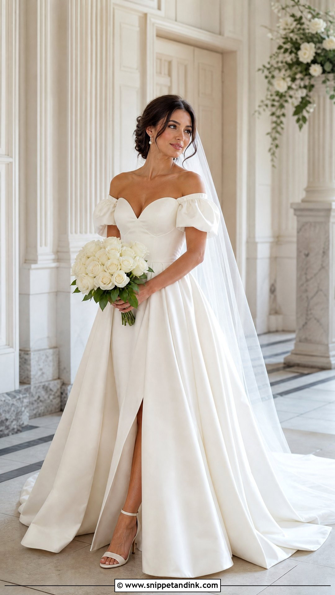Off Shoulder Puff Sleeve Sweetheart Wedding Dress - Snippet and Ink - 20 Off Shoulder Puff Sleeve Wedding Dress Ideas