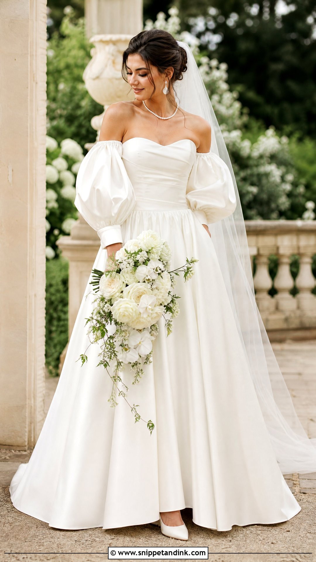 Off Shoulder Puff Sleeve Wedding Dress - Snippet and Ink - 20 Vintage Puff Sleeve Wedding Dress Ideas