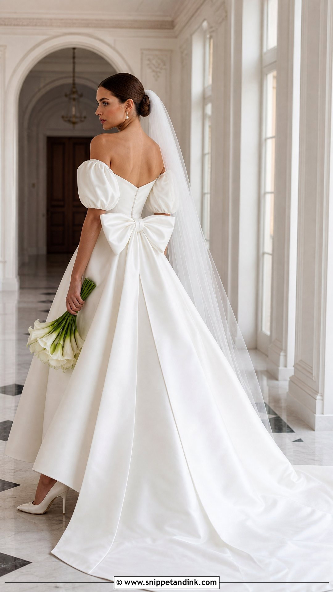 Off Shoulder Puff Sleeve Wedding Dress With Bow - Snippet and Ink - 20 Off Shoulder Puff Sleeve Wedding Dress Ideas