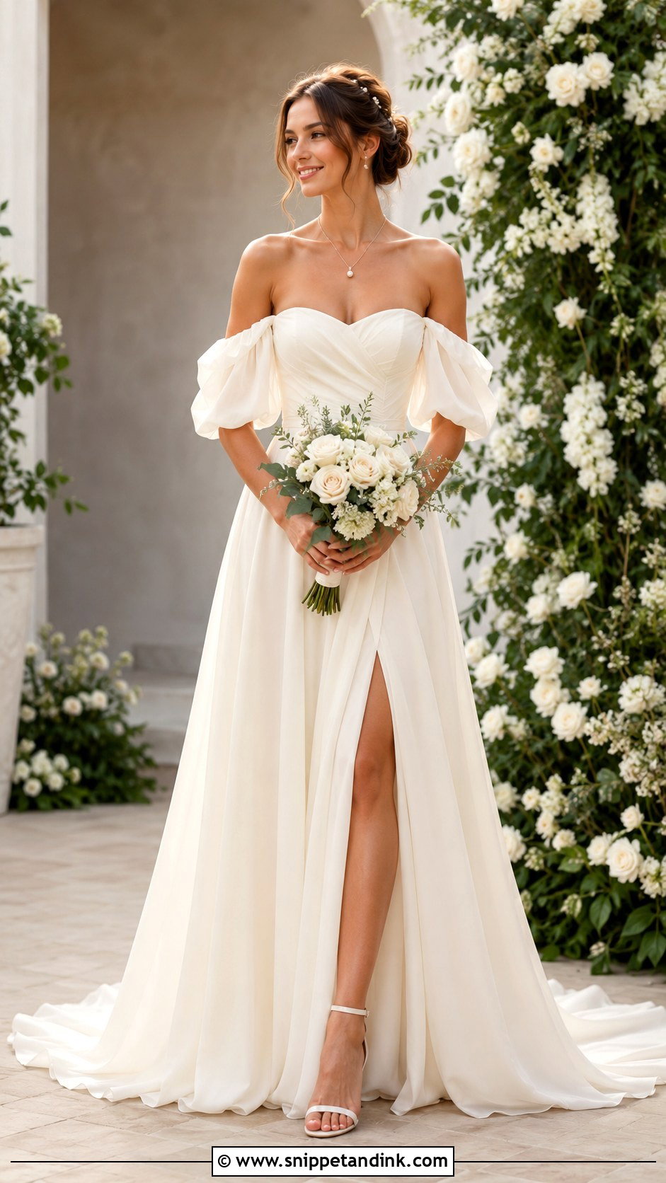 Off Shoulder Puff Sleeve Wedding Dress - Snippet and Ink - 30 Puff Sleeve Wedding Dress Ideas