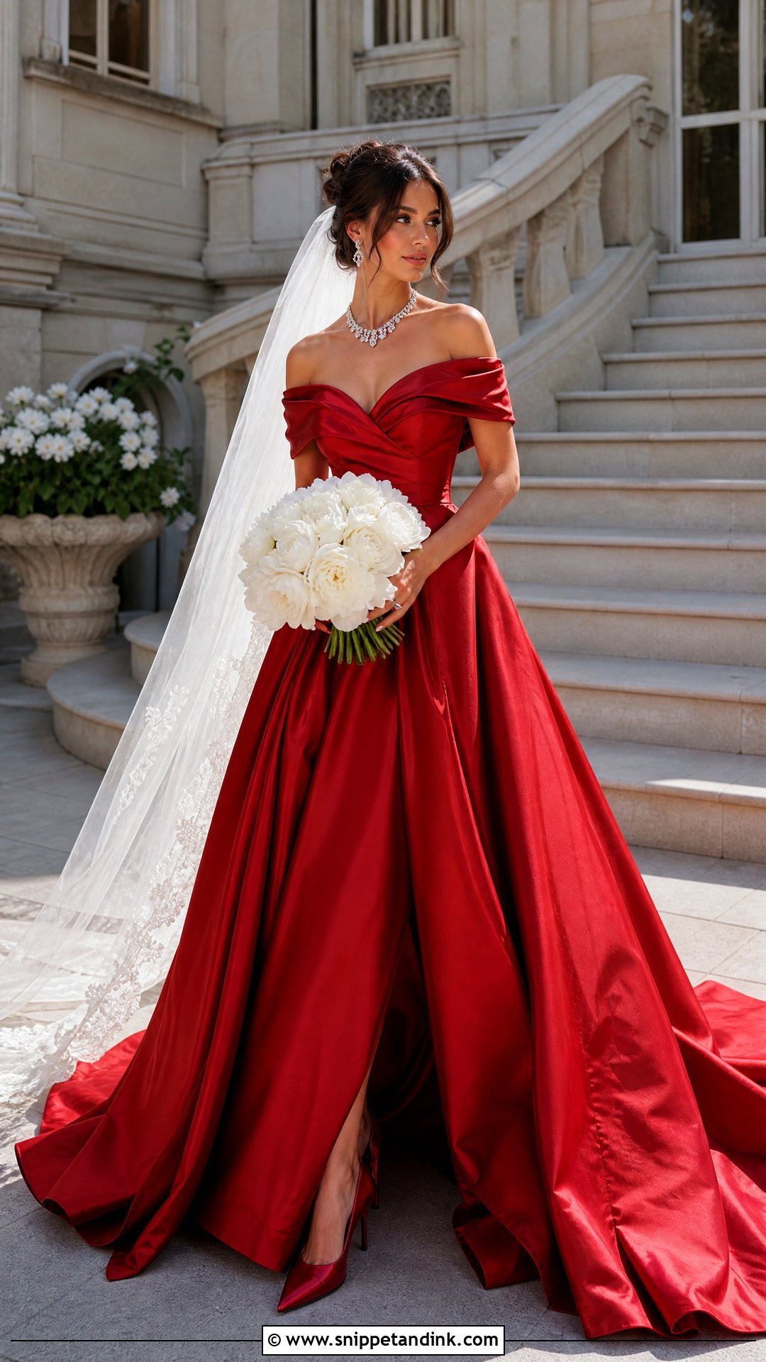 Off Shoulder Red Bridal Gown - Snippet and Ink - 20 Red Bridal Dress Gowns