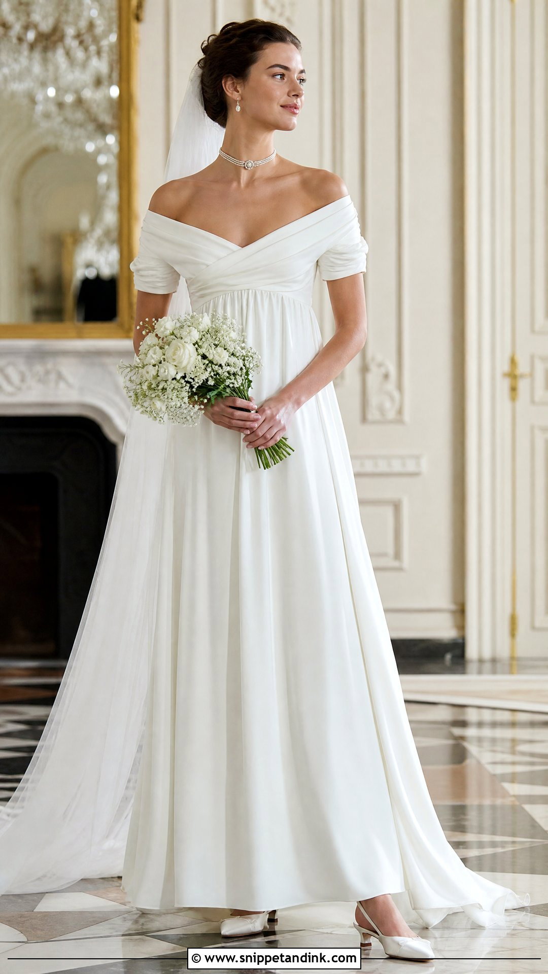 Off Shoulder Regency Wedding Dress - Snippet and Ink - 20 Regency Inspired Wedding Dress Ideas