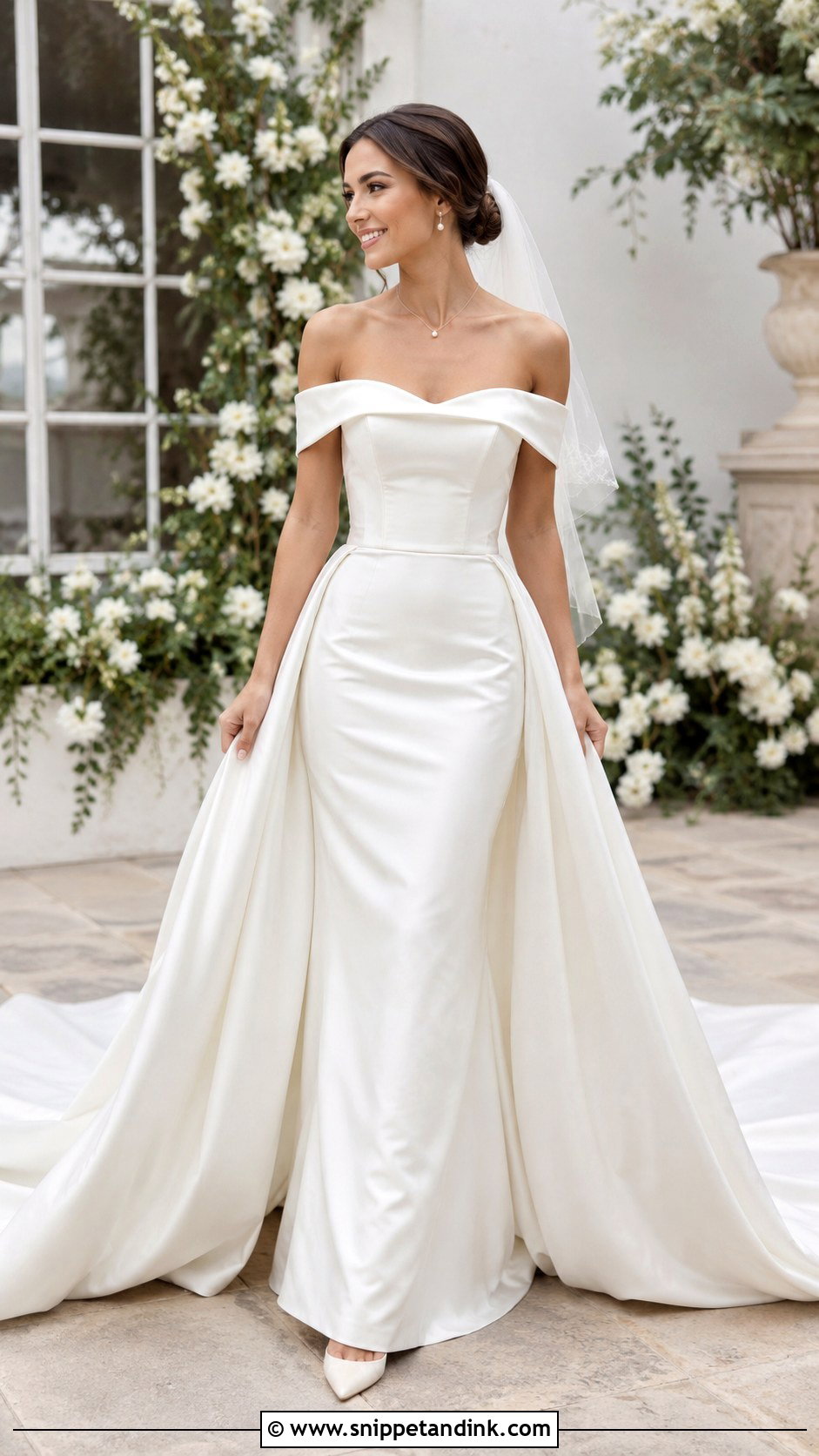 Off Shoulder Removable Train Wedding Dress - Snippet and Ink - 20 Removable Train Wedding Dress Ideas