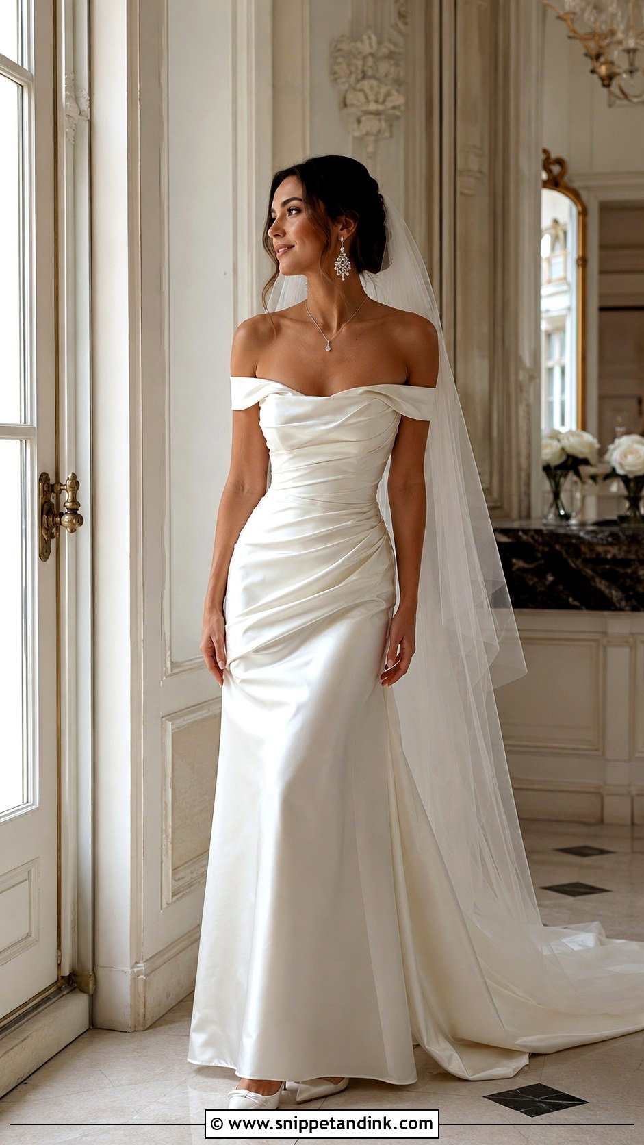 Off Shoulder Ruched Wedding Dress - Snippet and Ink - 20 2000 Wedding Dress Ideas